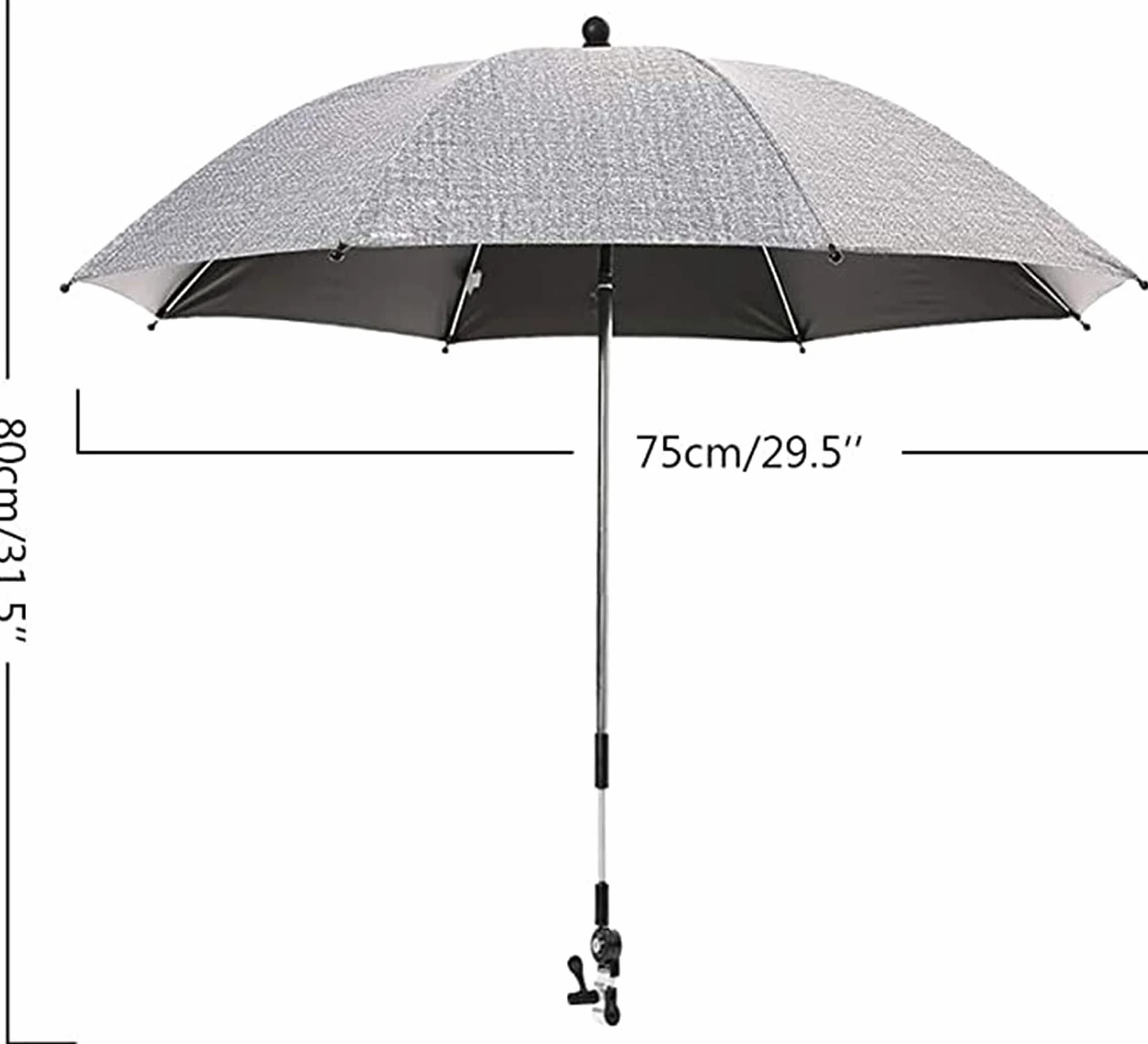 Universal Sonnenschirm Sonnenschutz Für Kinderwagen & Buggy - UV Schutz 50 - Biegsamer Schirm Mit Universalhalterung Für Rund- Und Ovalrohre (Color : Gray, Size : 85cm)