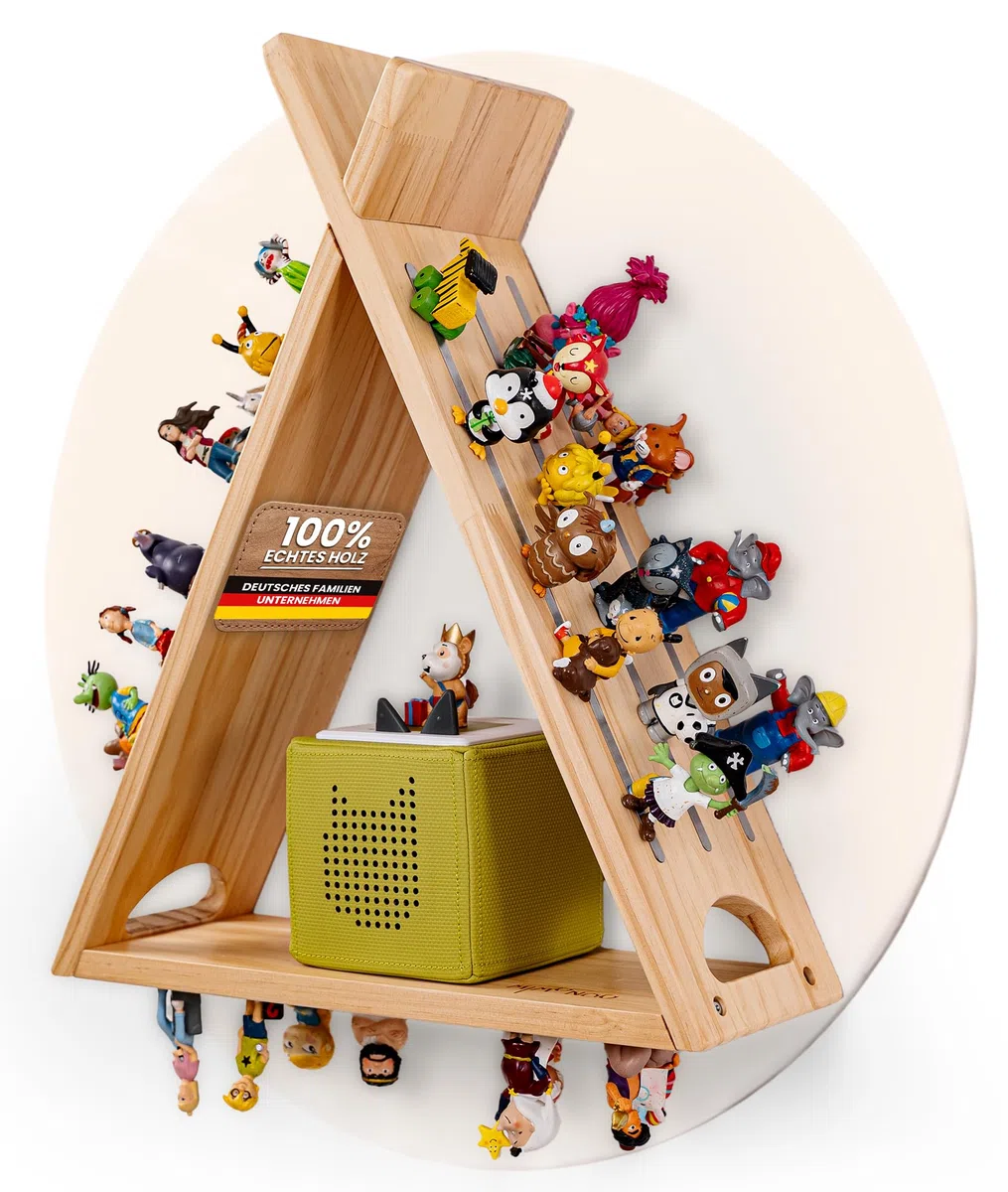 Magnetisches Tonie Regal stehend aus Holz für 60+ Tonies Hörfiguren I Tonieregal zum Hinstellen oder Wandmontage I Toniebox Regal für Mädchen und Junge