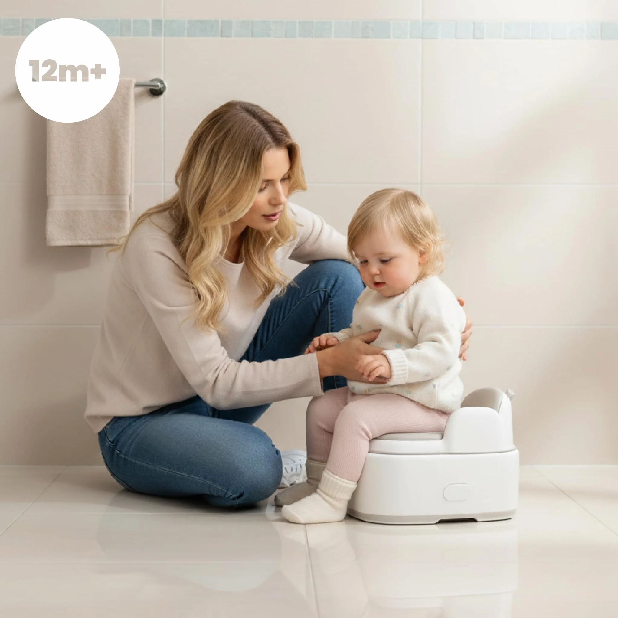 SUN BABY 3-in-1 Kids Potty 1-6 Years - White-Grey | Toilet seat, footstool, soft seat and hygienic lid