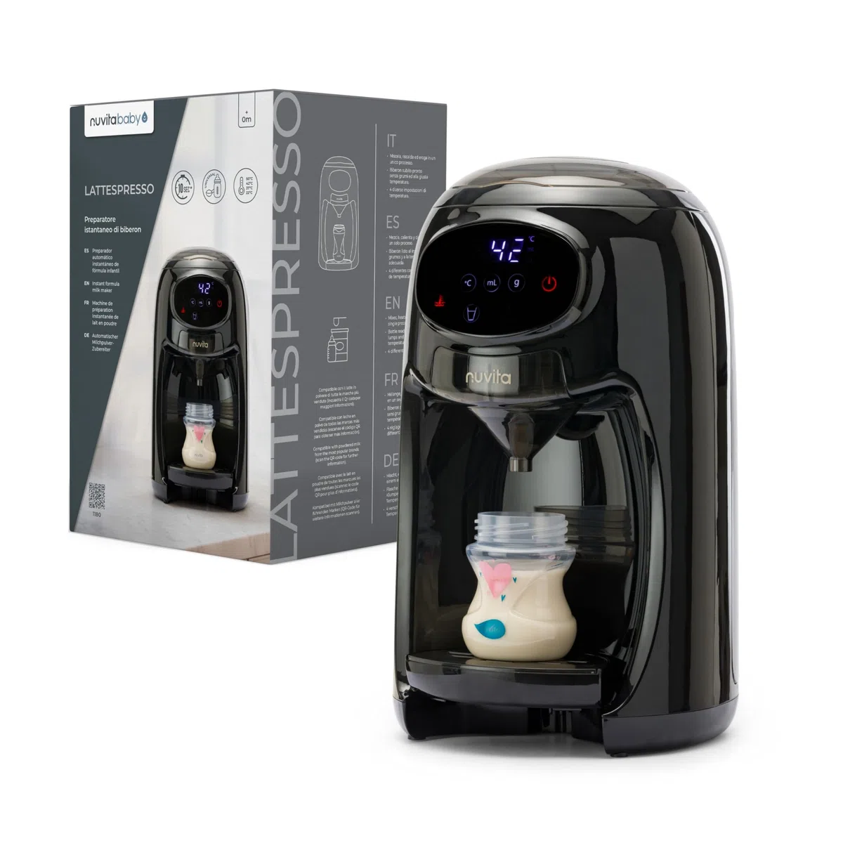 Nuvita 1180 Lattespresso - Instant-Milchpulver-Flaschenzubereiter, Präzise Dosierung, Erwärmung und Mischung, 4 wählbare Temperaturen, Kompatibel mit den meisten Milchpulvermarken