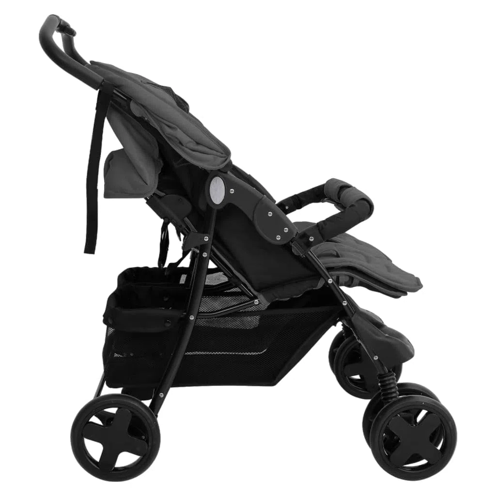 Willood Tandem Kinderwagen Geschwisterwagen Zwillingskinderwagen Dunkelgrau Stahl