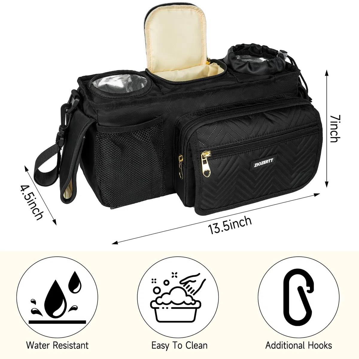 Universeller Kinderwagen-Organizer mit isoliertem Getränkehalter, Kinderwagen-Caddy Tasche mit Feuchttücher-Tasche, Kinderwagen-Zubehör, passend für Uppababy, Doona, Jogger, Britax, Mompush