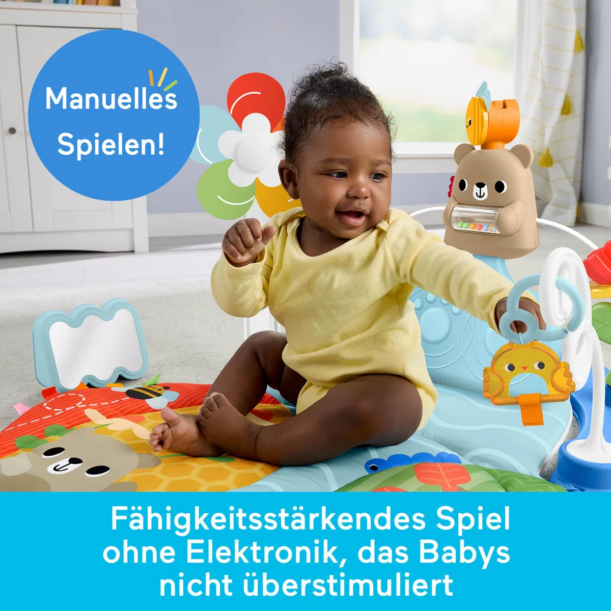Fisher-Price Spieldecke für Babys 3-in-1 Kick & Sway sensorisches Aktivitätsspielzeug für die spielerische Entwicklung von Neugeborenen ab 0 Monaten, JMT98