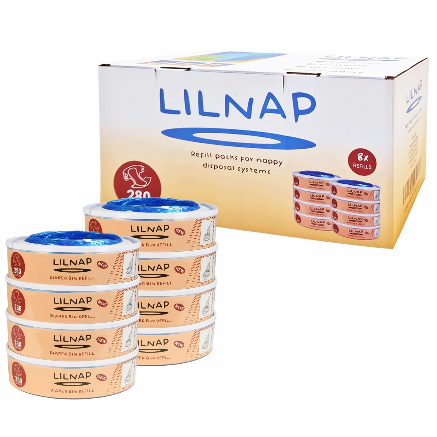 LILNAP - 8 Nachfüllkassetten kompatibel mit Angelcare Windeleimer & Litter Locker II (RUNDE KASSETTEN) - Neues Design