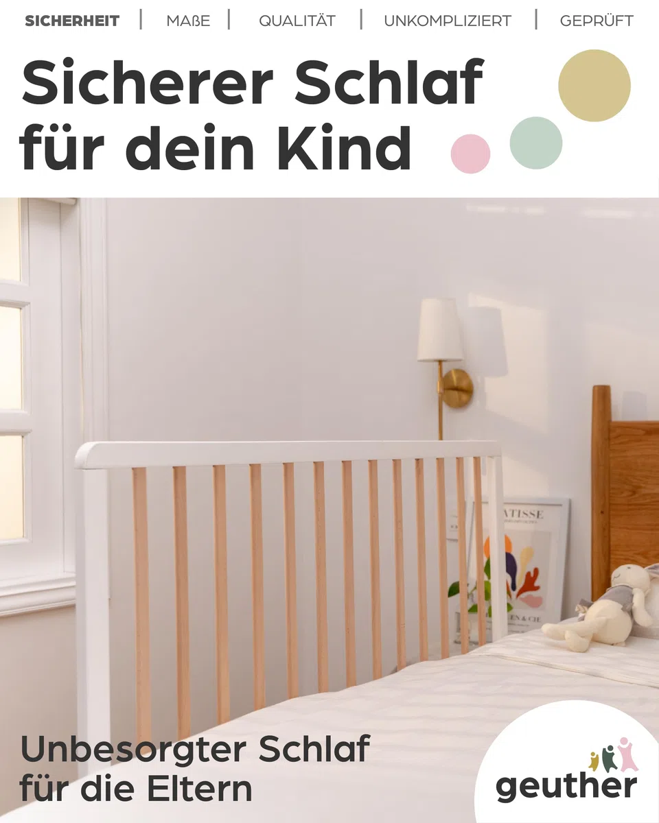Geuther Bettschutzgitter Holz | Idealer Rausfallschutz Boxspringbett, extra hoch | Rausfallschutz Bett für Kinder | Bettgitter, Absturzsicherung Bett | Bett Rausfallschutz Kinder in 110cm Länge, Natur