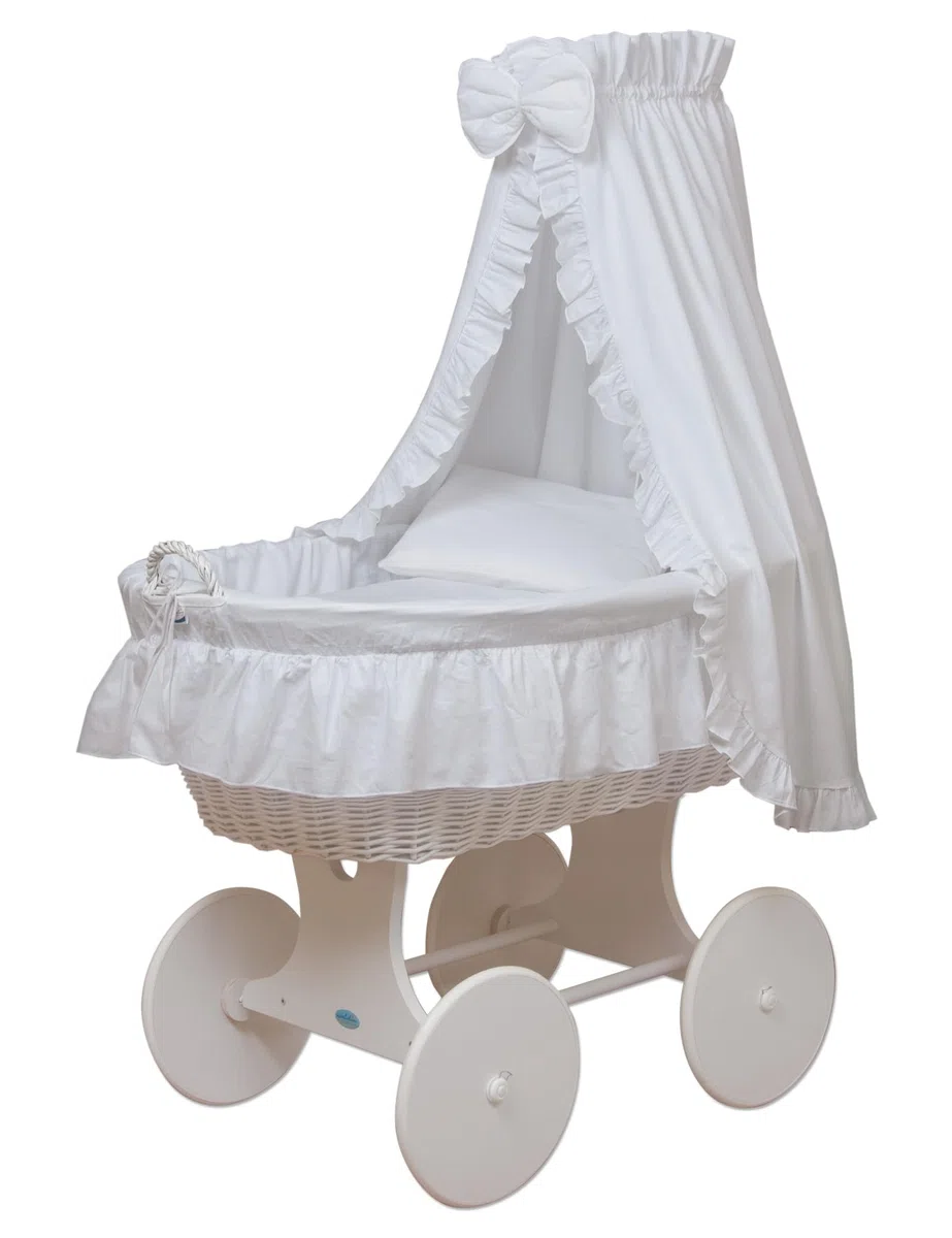 waldin Stubenwagen-Set mit Ausstattung,XXL,Bollerwgen,komplett,9 Modelle wählbar,Gestell/Räder weiß lackiert,Stoffe weiß