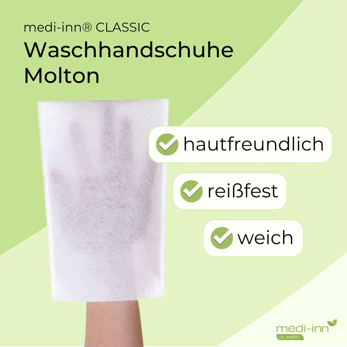 Medi-Inn Einmal-Waschhandschuhe Molton weiß, 20 x 50 Stück – 75 g/m², 22 x 15 cm, latexfrei, für Pflege & Babypflege
