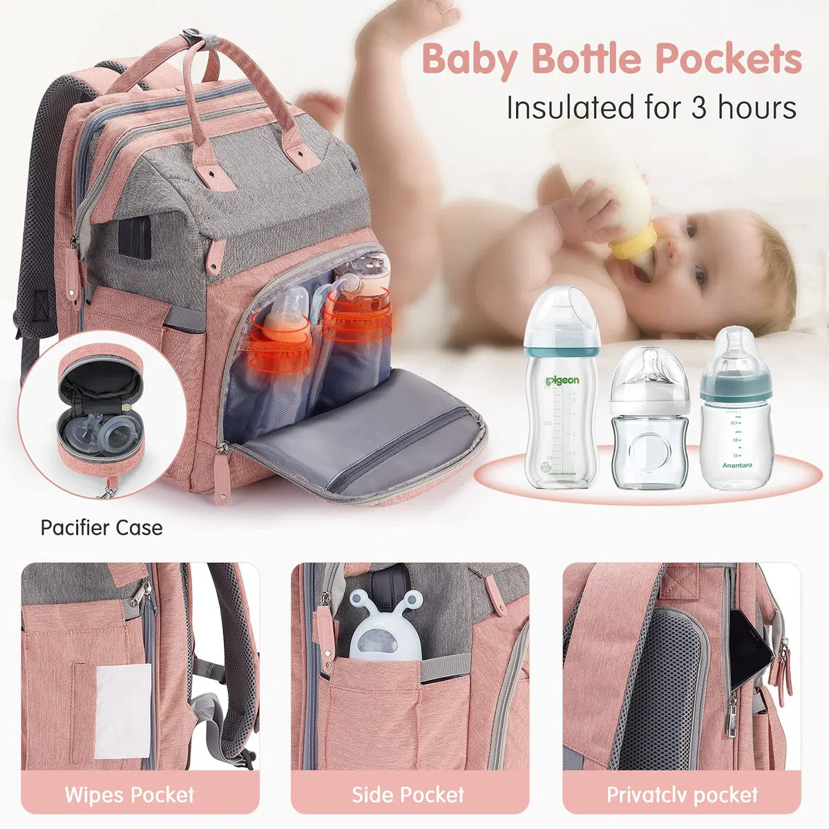 DERJUNSTAR Wickeltasche, Baby-Wickelrucksack mit Wickelstation
