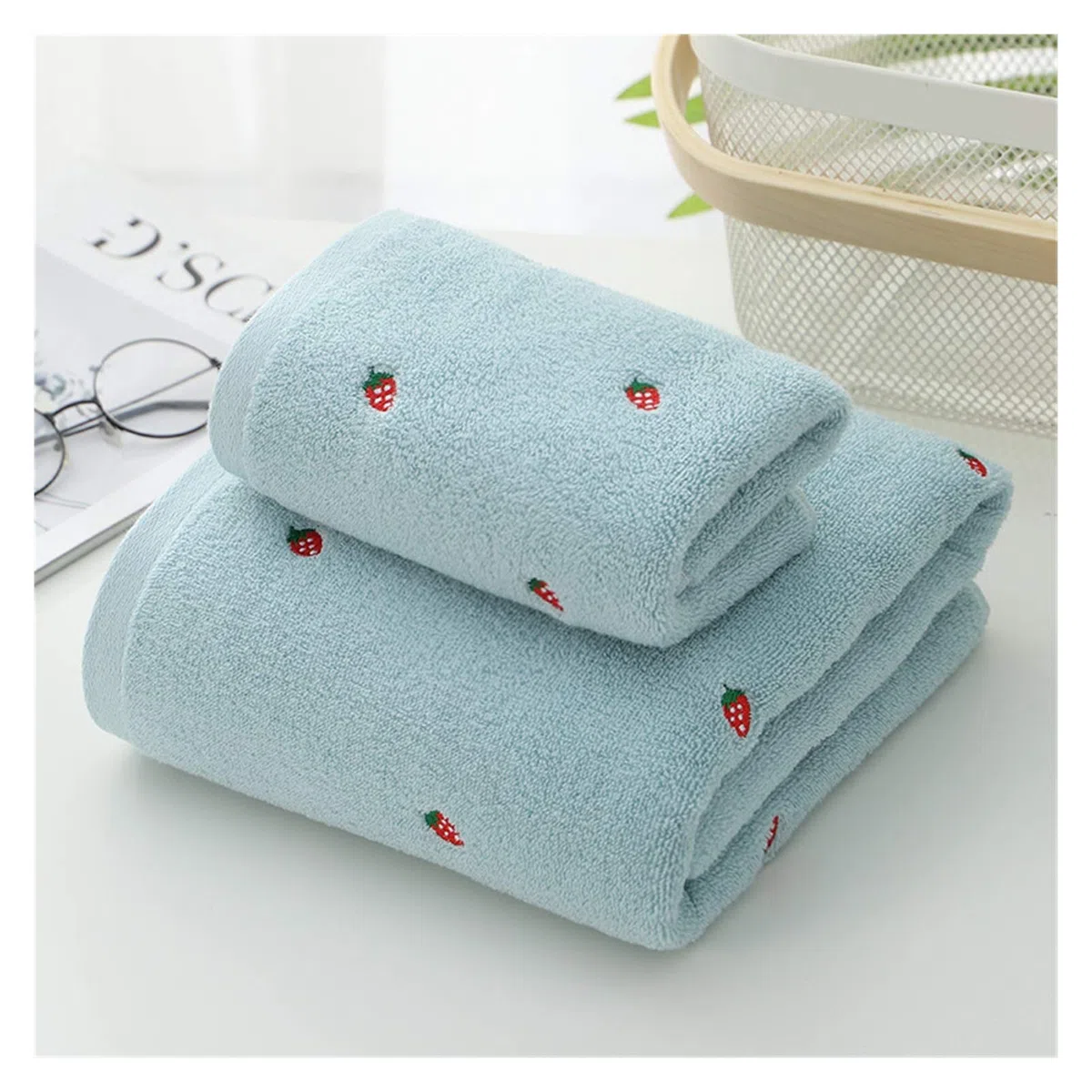 Generisch Nettes Badetuch Neues Erdbeer -Stickel Designer Handtuch Set 100% Baumwollbad Handtuch Damen Süßes Handtuch