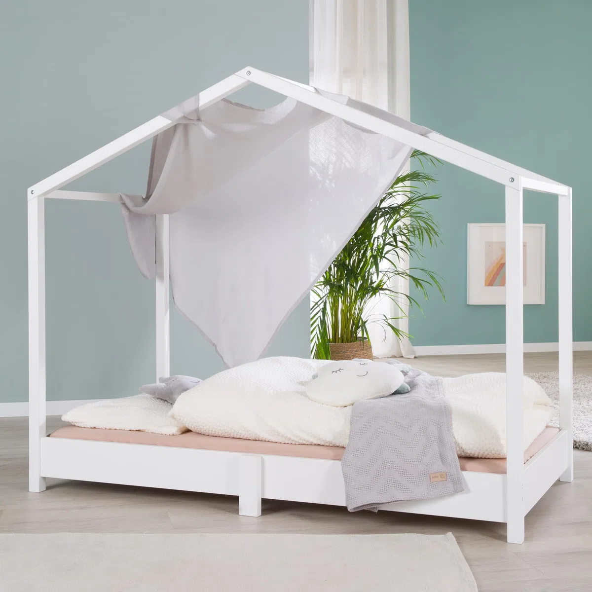 roba Hausbett 70 x 140 cm - Bodenbett für Kinder nach Montessori Prinzip - Erweiterbar durch Lattenrost, Matratze und Hausbettbezug - Holz weiß lackiert