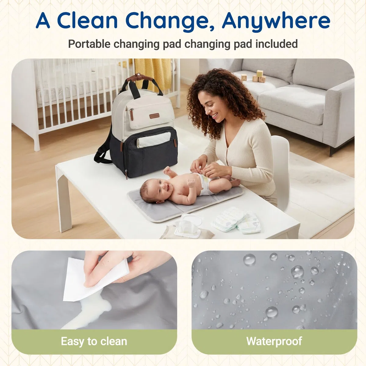 mommore Wickelrucksack Große, Wickeltasche mit Wickelunterlage Diaper Bag Strapazierfähige Babytasche mit Kinderwagengurten, Wasserabweisender Reise Wickelrucksack für Mama und Papa, Kamel