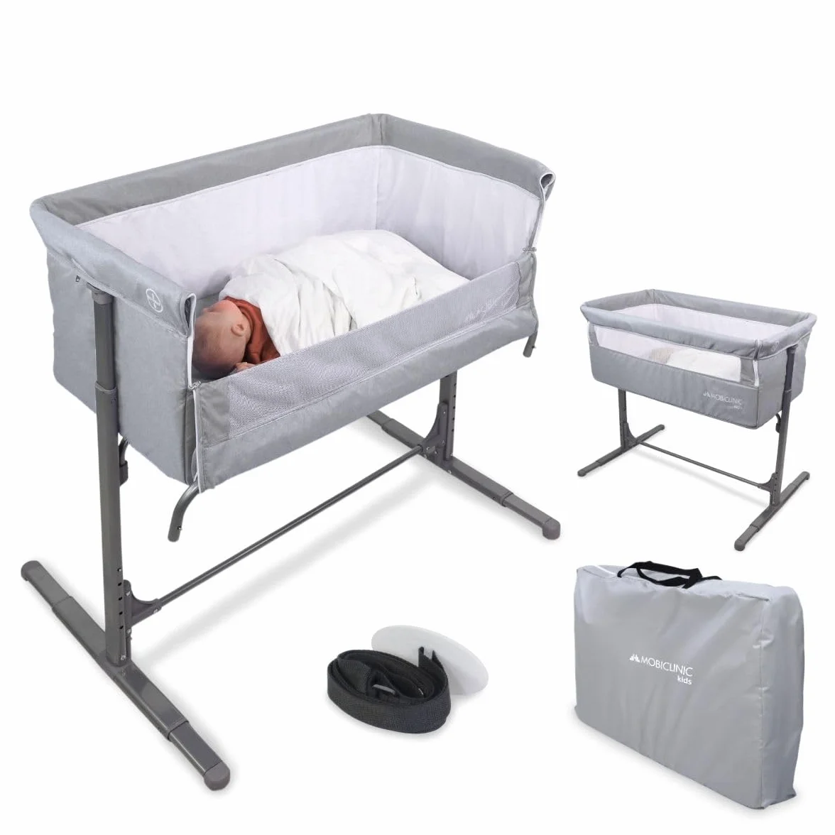 Mobiclinic Beistellbett Baby 2 in 1 mit Bettbefestigungssystem, 5-stufig verstellbar, inklusive Räder