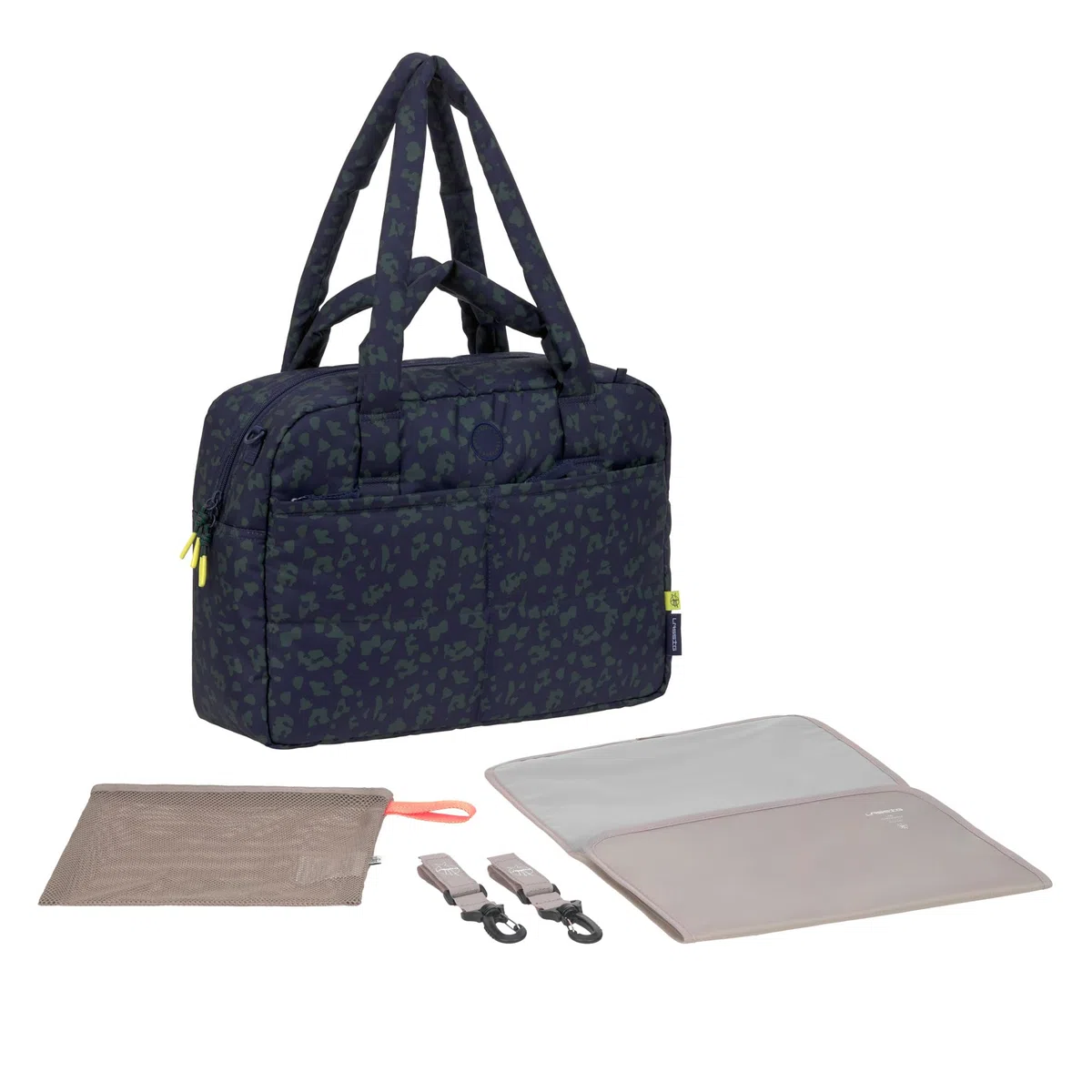LÄSSIG Baby Wickeltasche mit Tragegriff und Wickelunterlage, Kinderwagenbefestigung, wasserabweisend/GRE Everyday Bag Leo dark blue