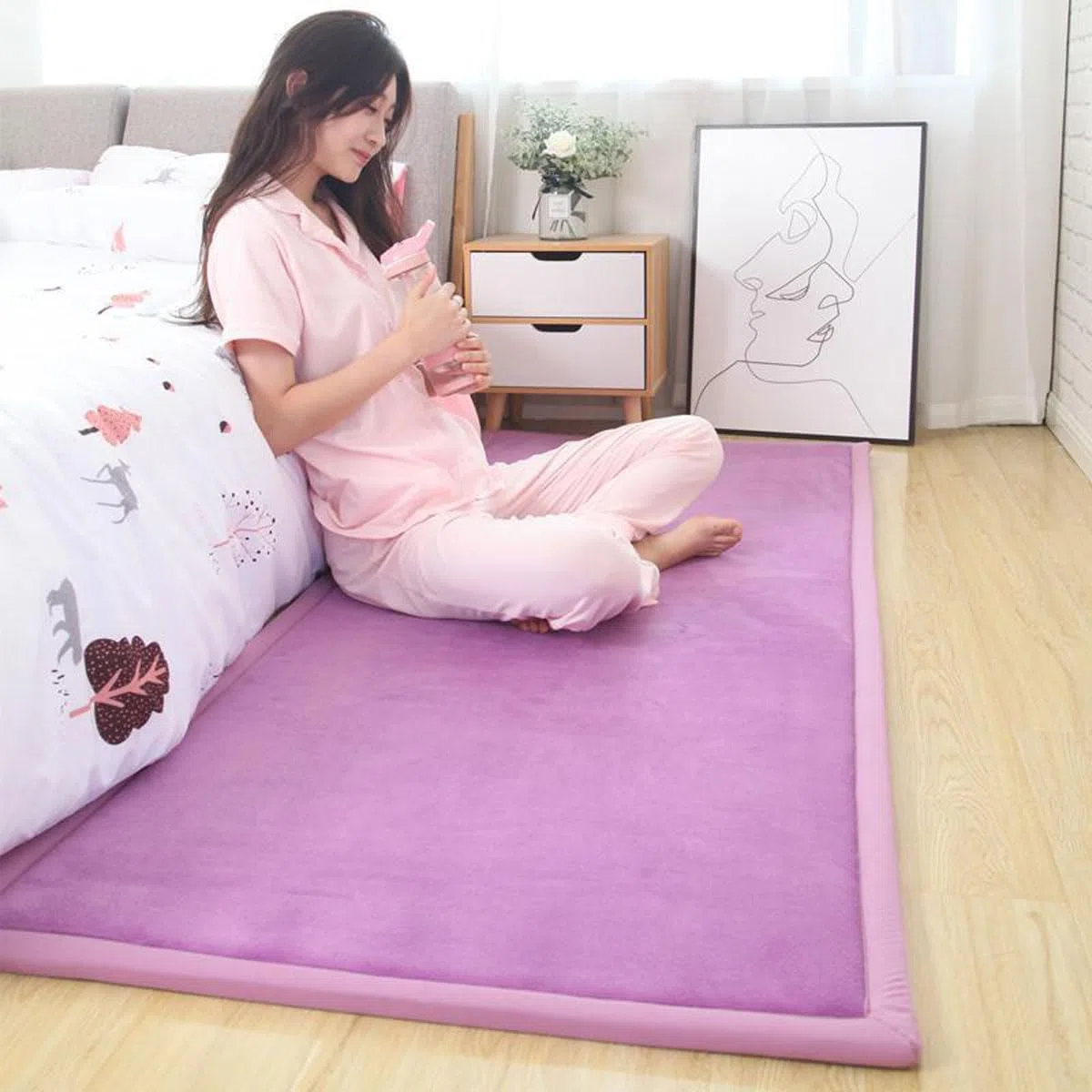 Baby-Spielmatte, Krabbelmatte Kinderteppich, Rechteckig, Größen, Tatami-Yogamatte-pink Bottom Flamingo-200 * 260cm