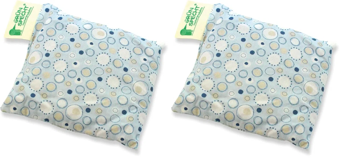 Traubenkern-Kissen 12x12cm, Wärmekissen für Babys & Kleinkinder, bei Blähungen & Bauchschmerzen, hellblau (152-V2) (Packung mit 2)