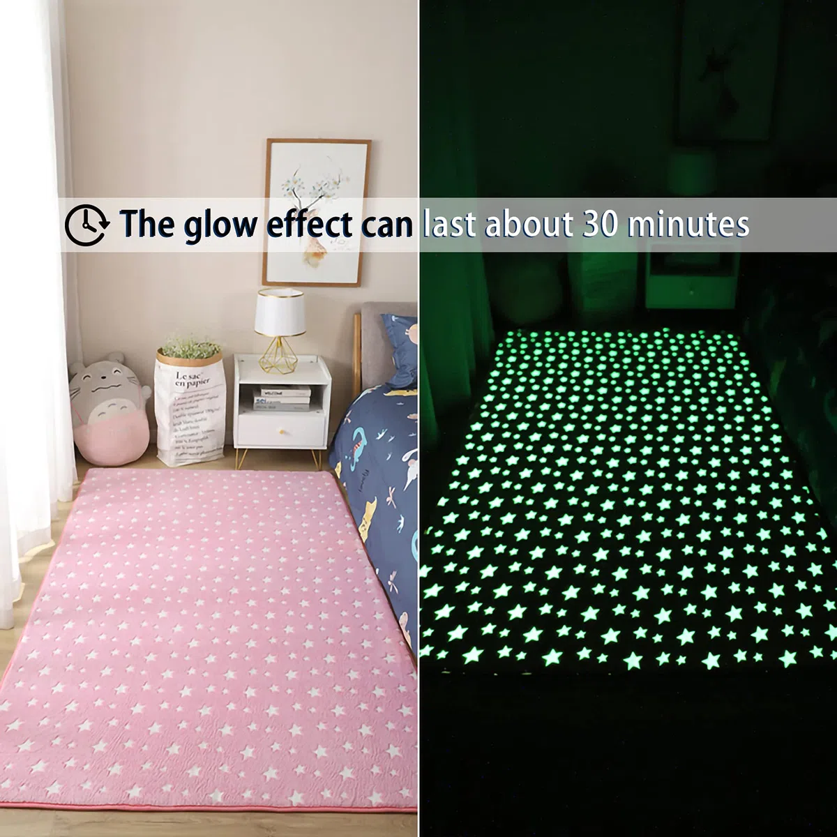 Leuchtende Bodenmatten, leuchtend, 1,5 x 2,1 m, weich, dekorative Spielmatte für Kinder, Krabbelmatte, rutschfest, Wohnzimmerteppich, Teppiche für Schlafzimmer, Heimdekoration, rosa Stern