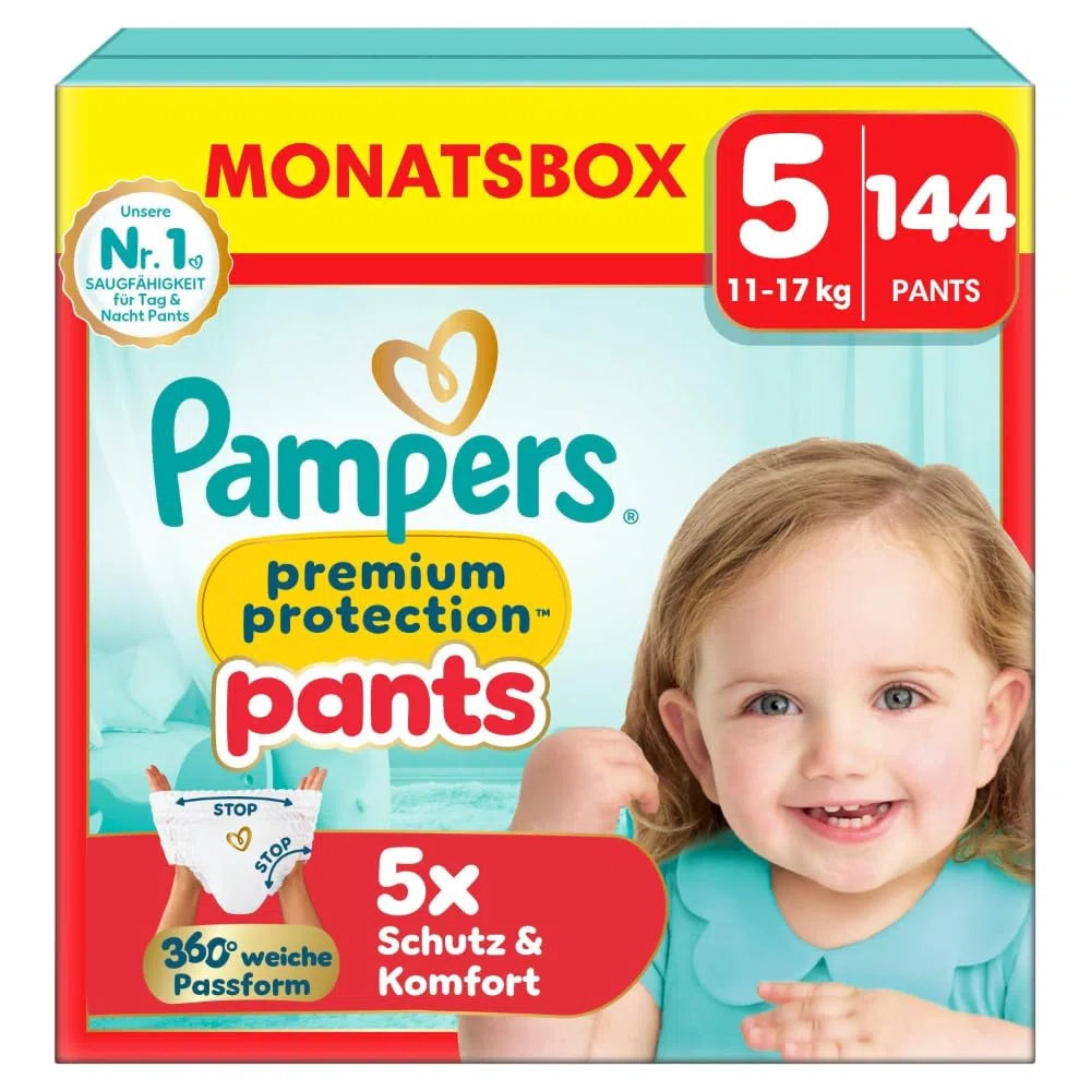 Pampers Premium Protection Pants Größe 5 144 Windeln 11kg-17kg 360° Passform