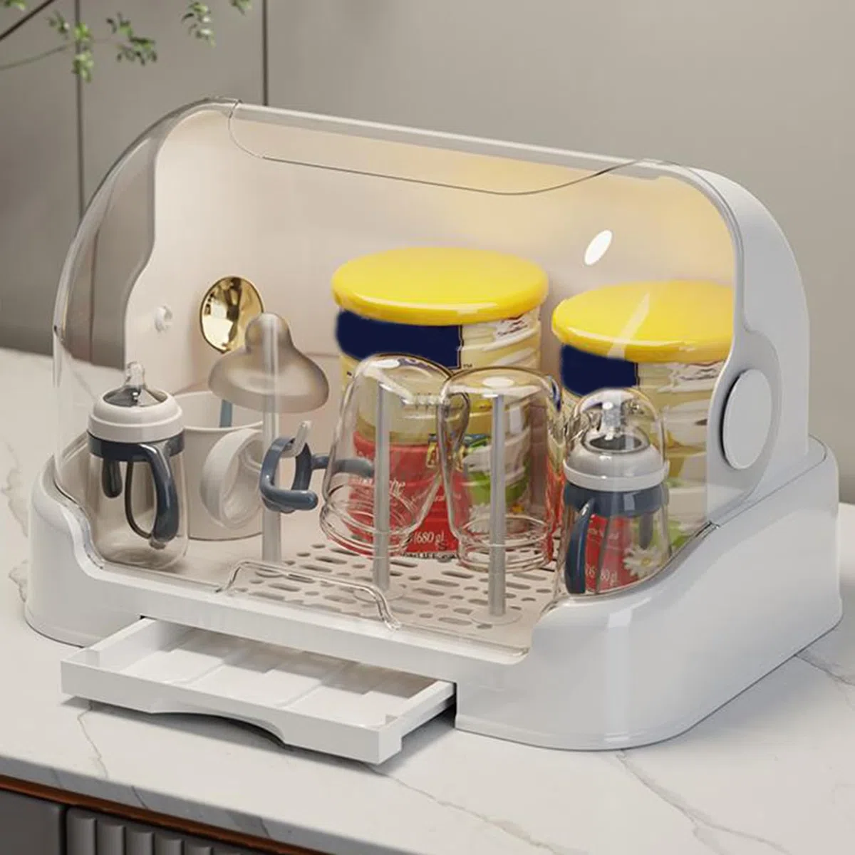 Babyflaschen-Wäscheständer Mit Deckel, Staubdichte Flaschenaufbewahrung, Robuste Aufbewahrungsbox für Kleinkinderflaschen, Flaschentrockner, Langlebige, Gut Versiegelnde