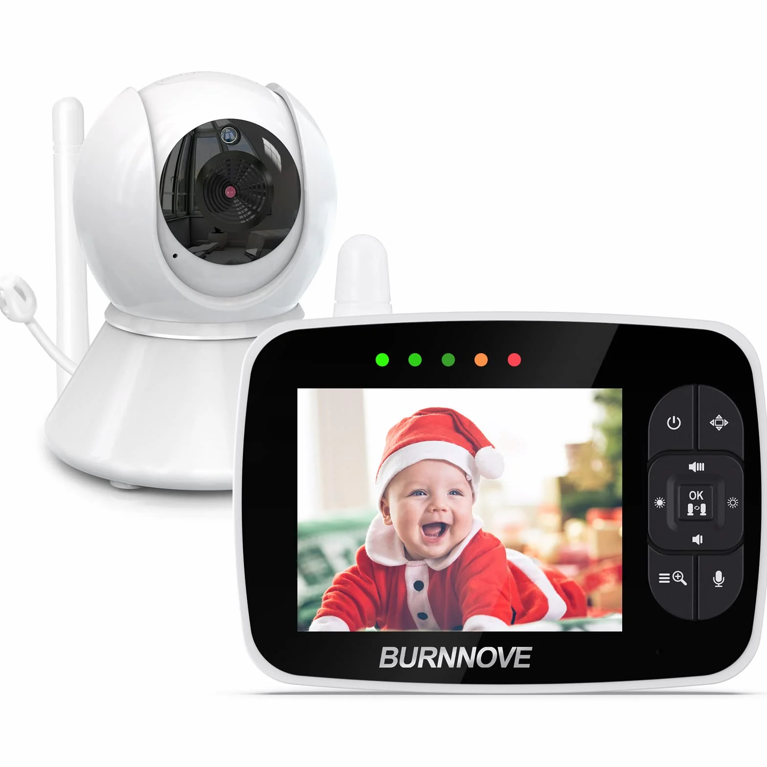 BURNNOVE Babyphone mit Kamera ohne WLAN, 3,5 Zoll, 355°/120°, 2X Zoom | Nachtsicht bis 5m, Gegensprechfunktion, Temperaturalarm, Schlaflieder, ECO-Modus, 2,4GHz FHSS, ohne App