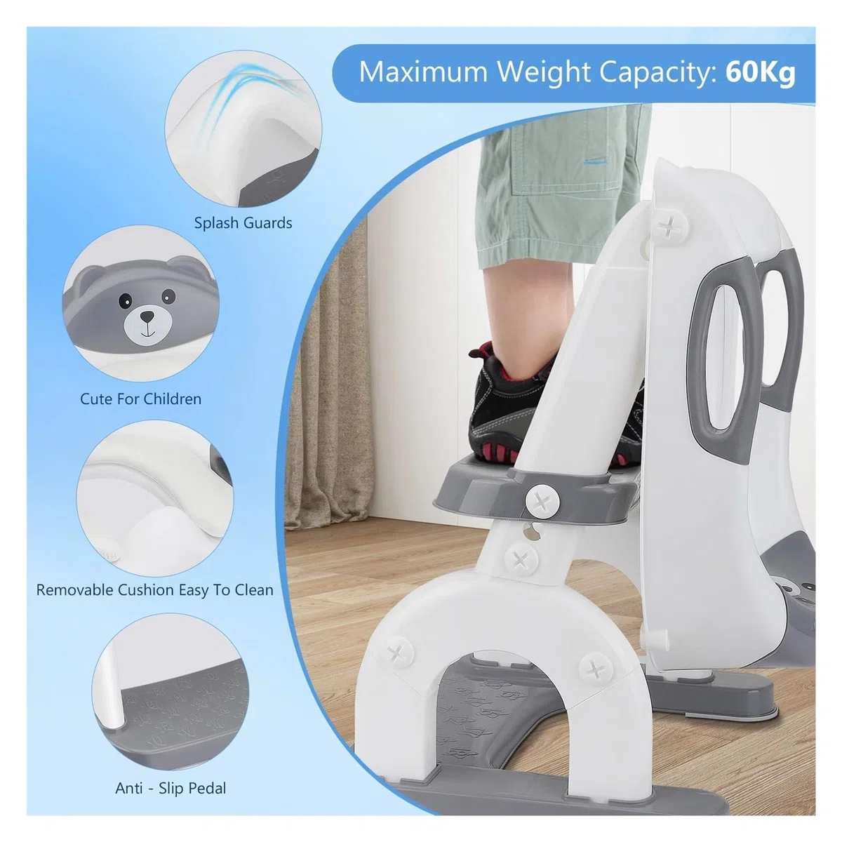 Kinder-Toilettensitz Mit Treppe, Verbesserter Toilettenaufsatz For Kinder, For Jungen Und Mädchen, Höhenverstellbar, Sicherer Toilettensitz Robust Und Bequem