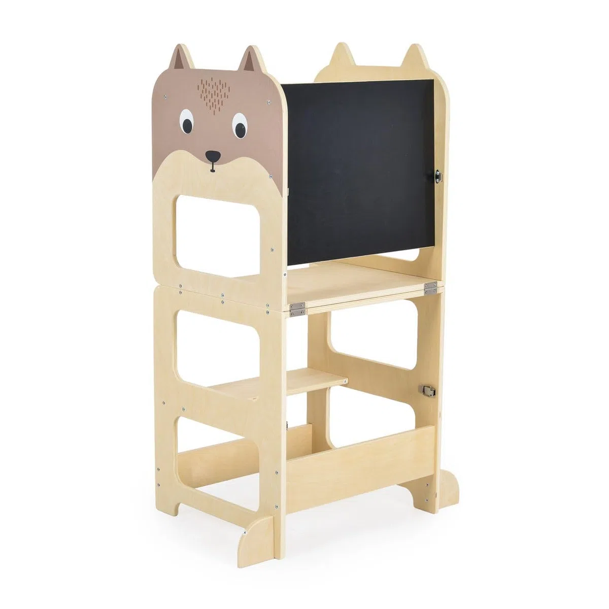 Moni Kinder Holz-Lernturm 3 in 1 24446 Schreibtisch Bank Zeichentafel Stehhilfe, Farben:braun