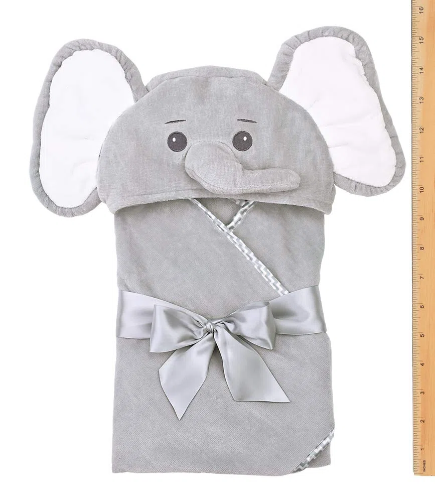 Bearington Collection Badetuch mit Elefantenhaube und Lil Pfeife für Unisex Baby 24" x 24" Grau