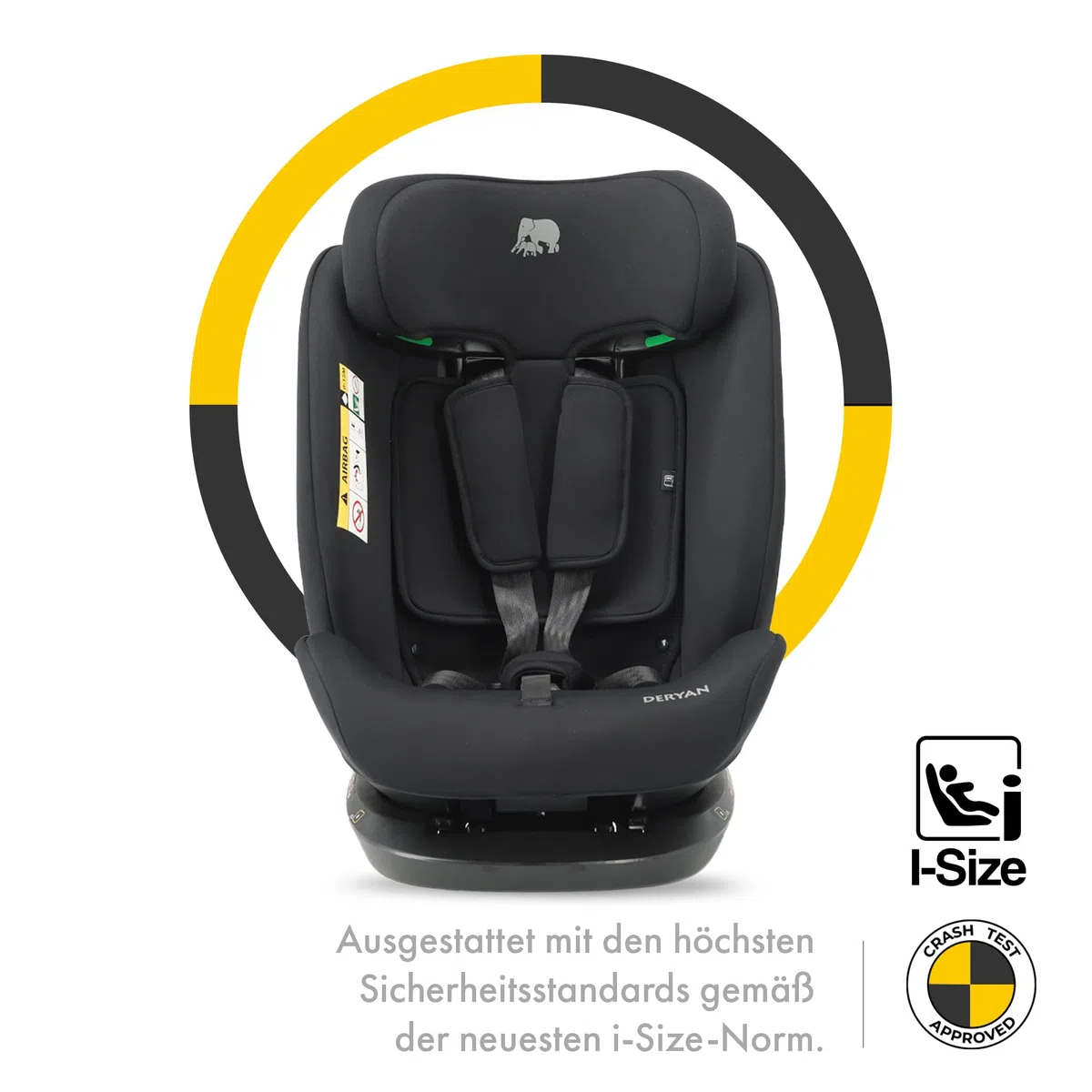 Deryan Clyde i-Size Kindersitz 40–150 cm Gruppe 0+/1/2/3 Autokindersitz mit Gurtbefestigung Seitenaufprallschutz Schwarz