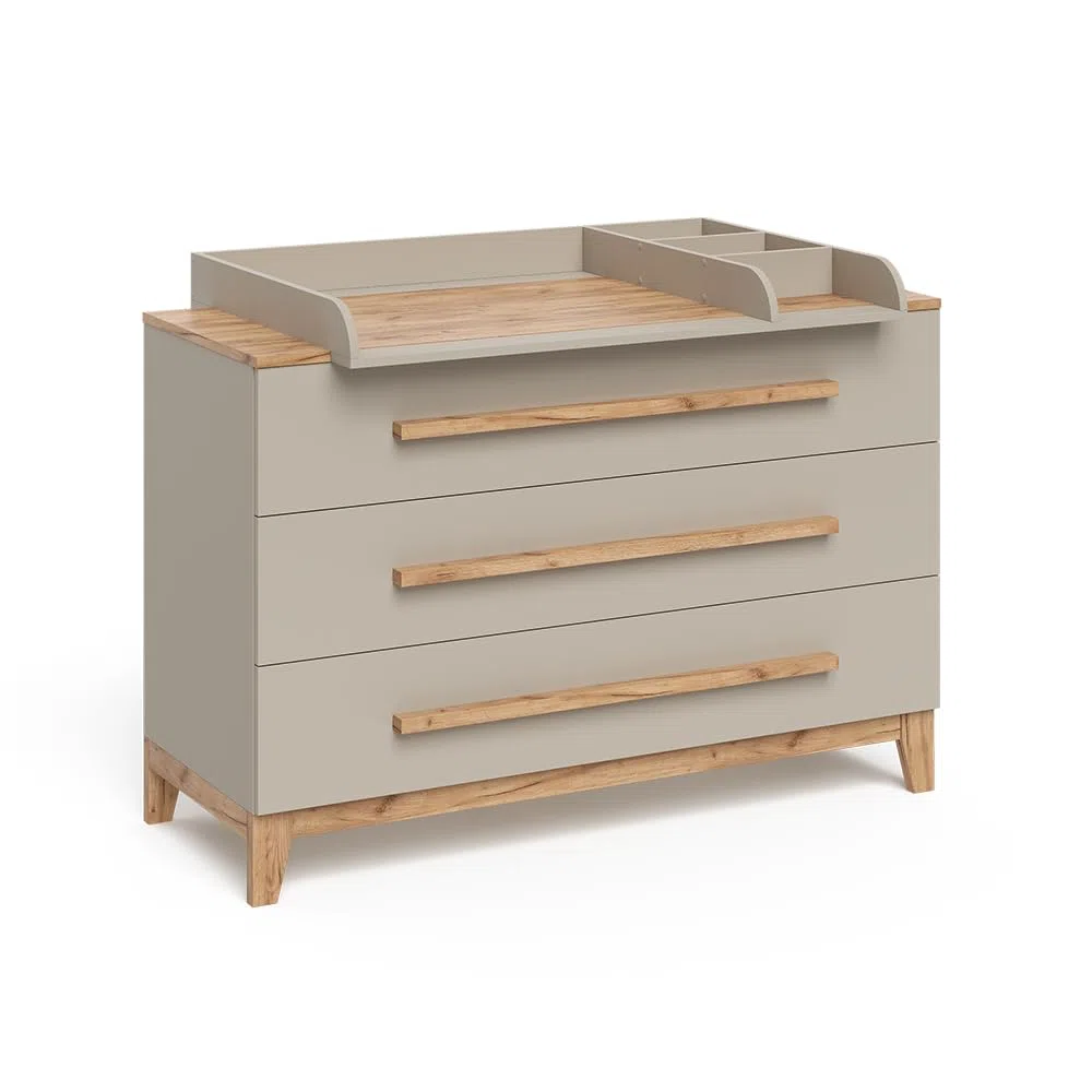 VitaliSpa Wickelkommode Malia Cashmere/Artisan 133.2 x 98 cm 3 Schubladen abnehmbarer Wickelaufsatz