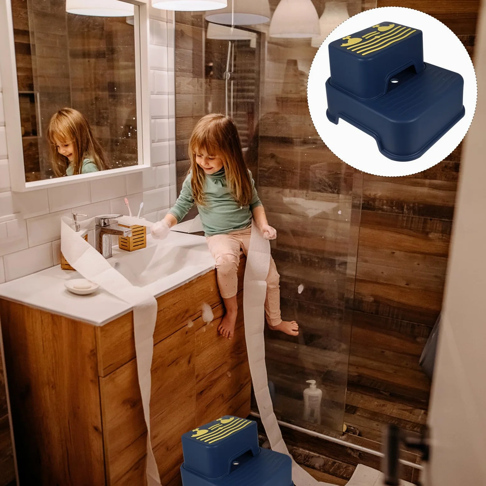 Zweistufiger Tritthocker für Kinder aus Robustem Pp und Rutschfestem TPE mit Glatten Kanten für Waschtisch und Toilette Beim Toilettentraining