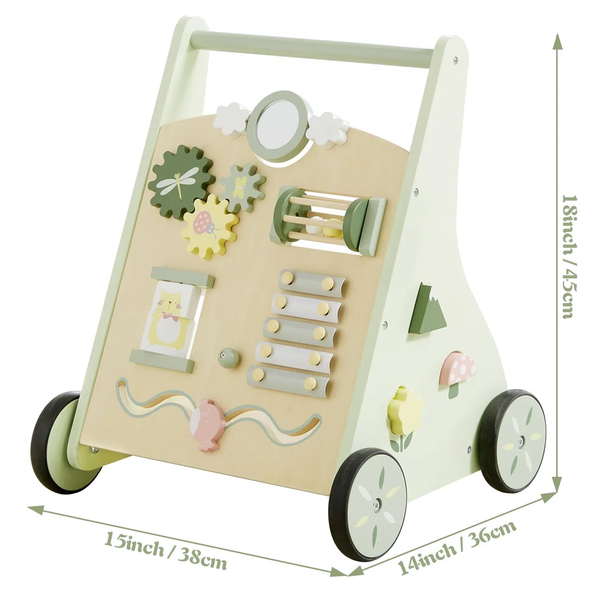 Beright - Holzwalker für Babys mit Schub- und Ziehlernaktivitäten, Aktivitätsspielzeug für Kinder, Multiaktivitätszentrum entwickelt motorische Fähigkeiten und stimuliert die