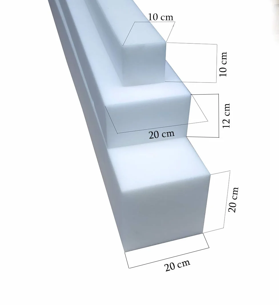 All4All Matratzenverlängerung aus Schaumstoff Matratzenausgleich RG 25/44 10x20cm Schaumstoffstreifen Mittellhart Zuschnitt Matratzenstreifen Verlängerung für Babybett oder Pflegebett(200)