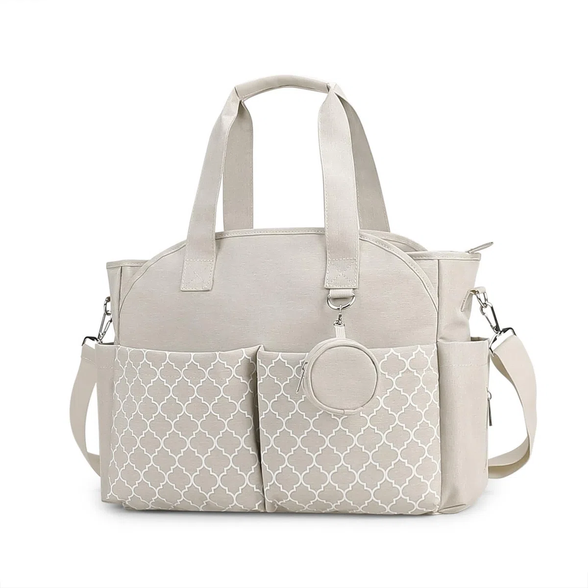 MERIGLARE Wickeltasche, Tragbare Wickeltasche, Organizer mit Großer Kapazität Und Schultergurt Aus Mattiertem Stoff, Vielseitiges Design, Geeignet für Mütter, R, Beigeweiß