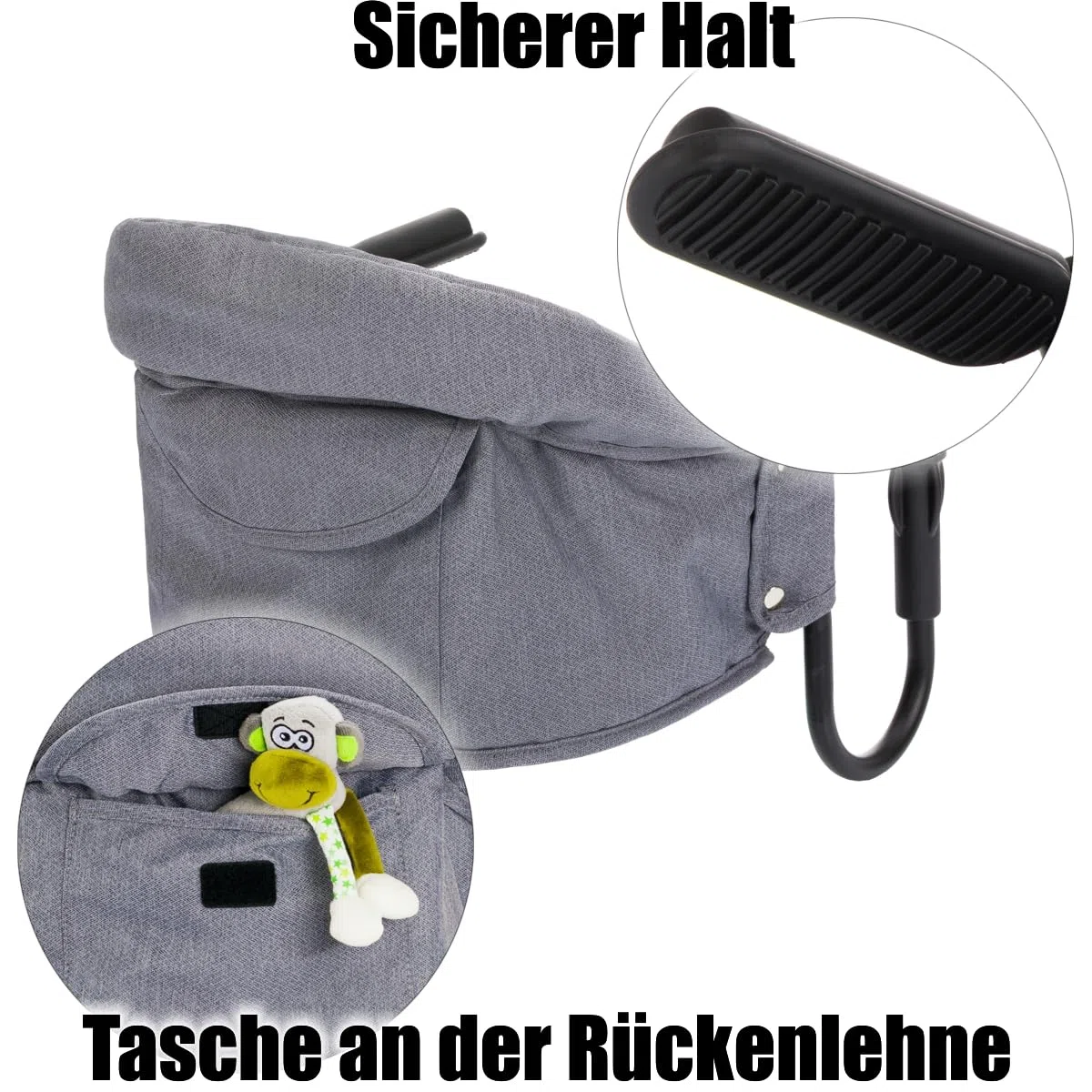 Faltbarer Tischsitz Hochstuhl Stuhlsitz bis 15kg praktisch für Zuhause und Unterwegs (Grau)
