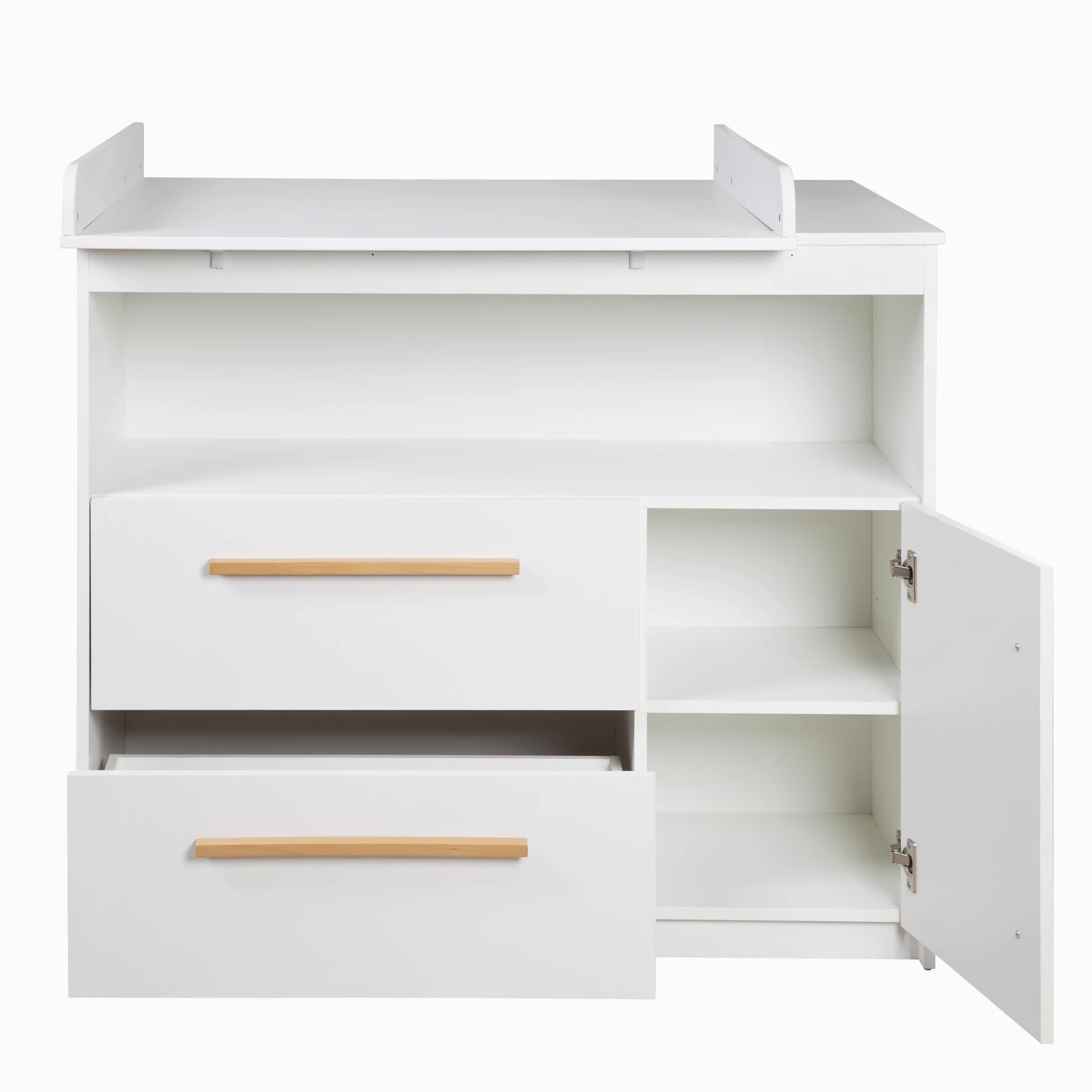 roba Kinderzimmer Set Lilo - Mitwachsendes Gitterbett 70 x 140 cm + Wickelkommode mit 2 Schubladen & 1 Tür + Kinderkleiderschrank 2-türig - Griffe aus Buche - Holz weiß lackiert