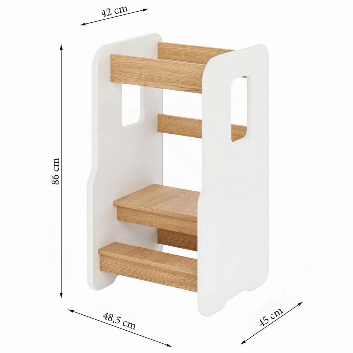 Lernturm ab 1 Jahr, Montessori Learning Tower, Weiß/Eiche | 3-stufig Höhenverstellbarer Lernturm für Kinder, Kinderstuhl Holz, Sicherer & Stabil Tritthocker Kinder, Tritthocker