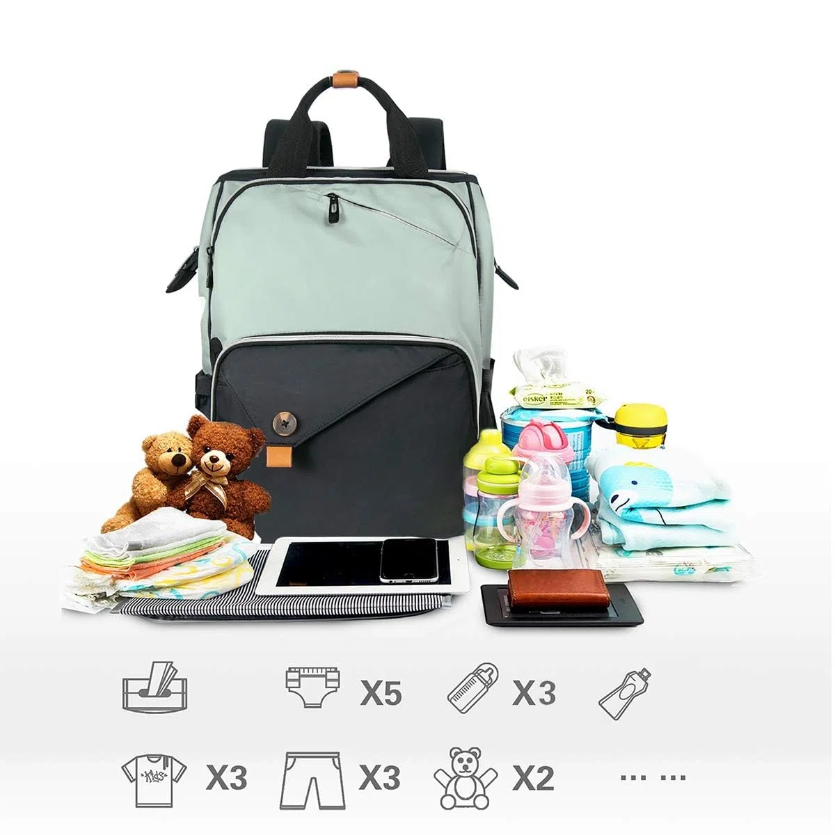 Hap Tim Baby Wickelrucksack Wickeltasche/Rucksack - Multifunktions-Designer Windeltaschen Große Kapazität, isolierte Taschen,wasserdicht,Babytasche Reiserucksack für Unterwegs(EU-7340GB)