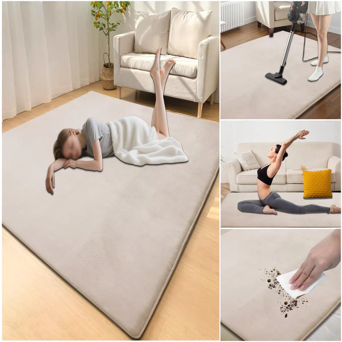 2cm Dicke Krabbelmatte Baby Spielteppich 130 x 190 cm Rutschfester Tatami Matte Extra dick und Spielmatt, Hellbraun Teppich für Wohn und Kinderzimmer