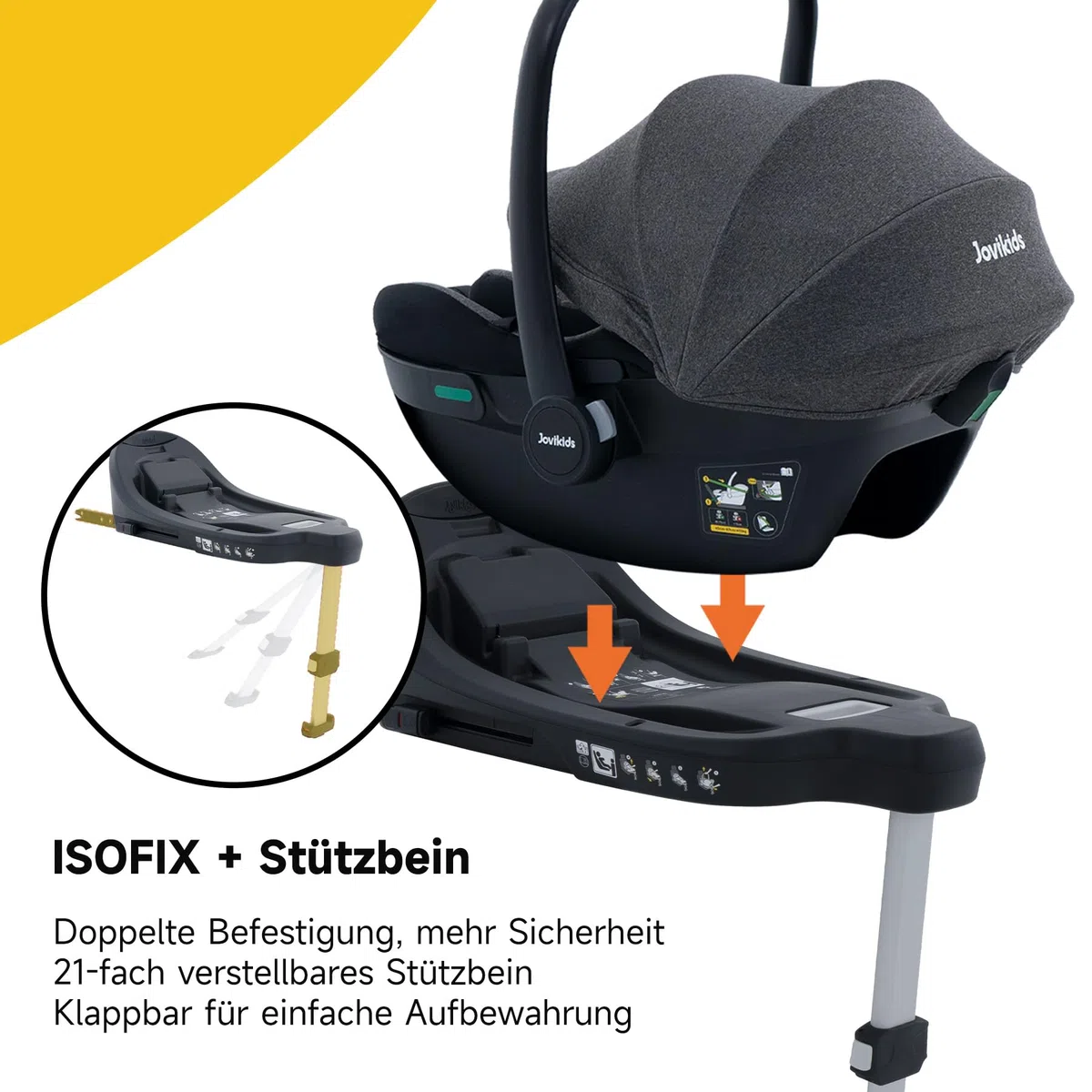 Jovikids Babyschale, Stufenlos verstellbare Liegeposition, Gruppe 0/0+ (40-87 cm) Baby Autositz mit Sonnendach, 3-Punkt-Sicherheitsgurt Seitenschutz