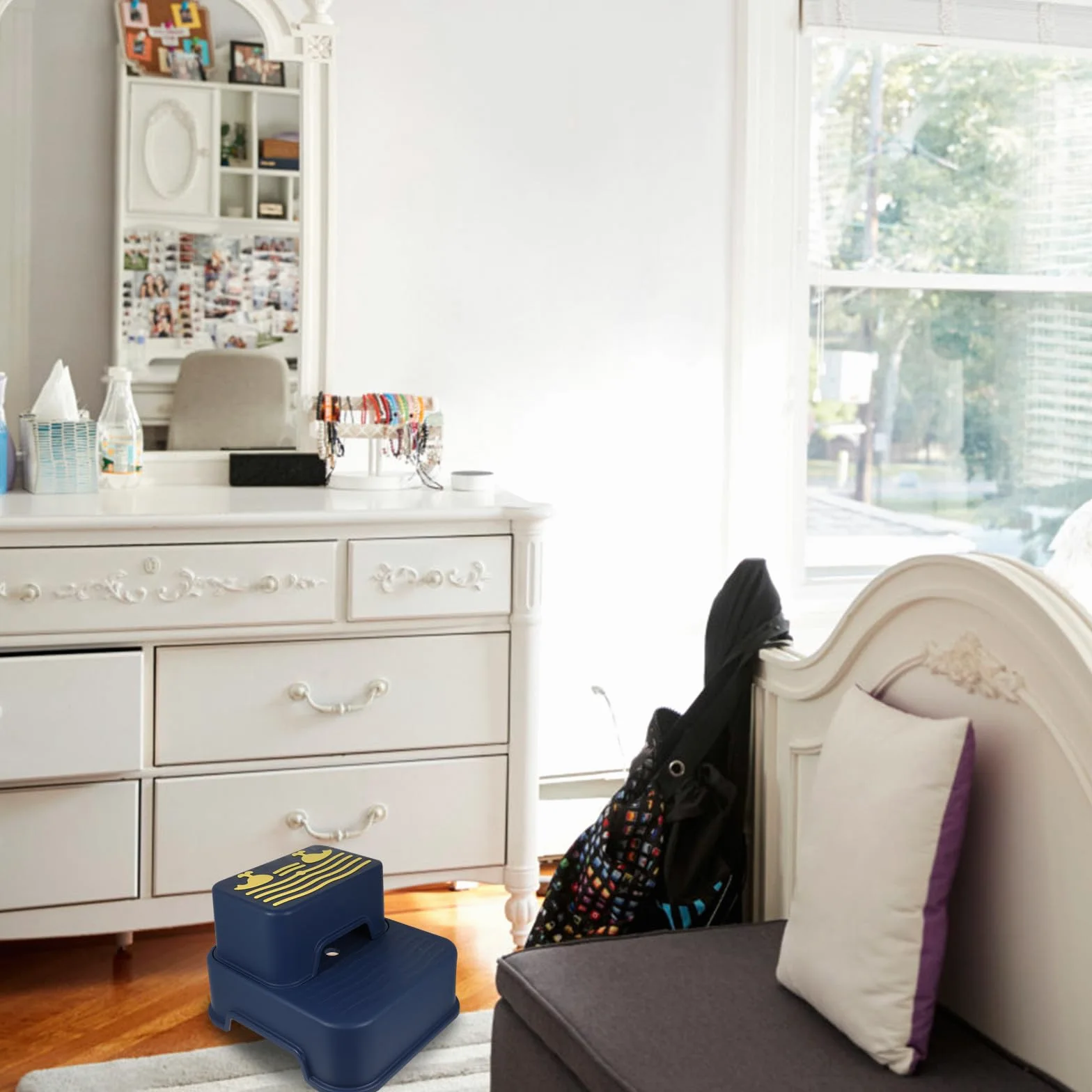 TOYANDONA Kindertritthocker 2 stufig Rutschfester Kunststoff Trittschemel für Badezimmer und Küche Multifunktionaler Kleinkind Hocker für Waschbecken und Toilettentraining