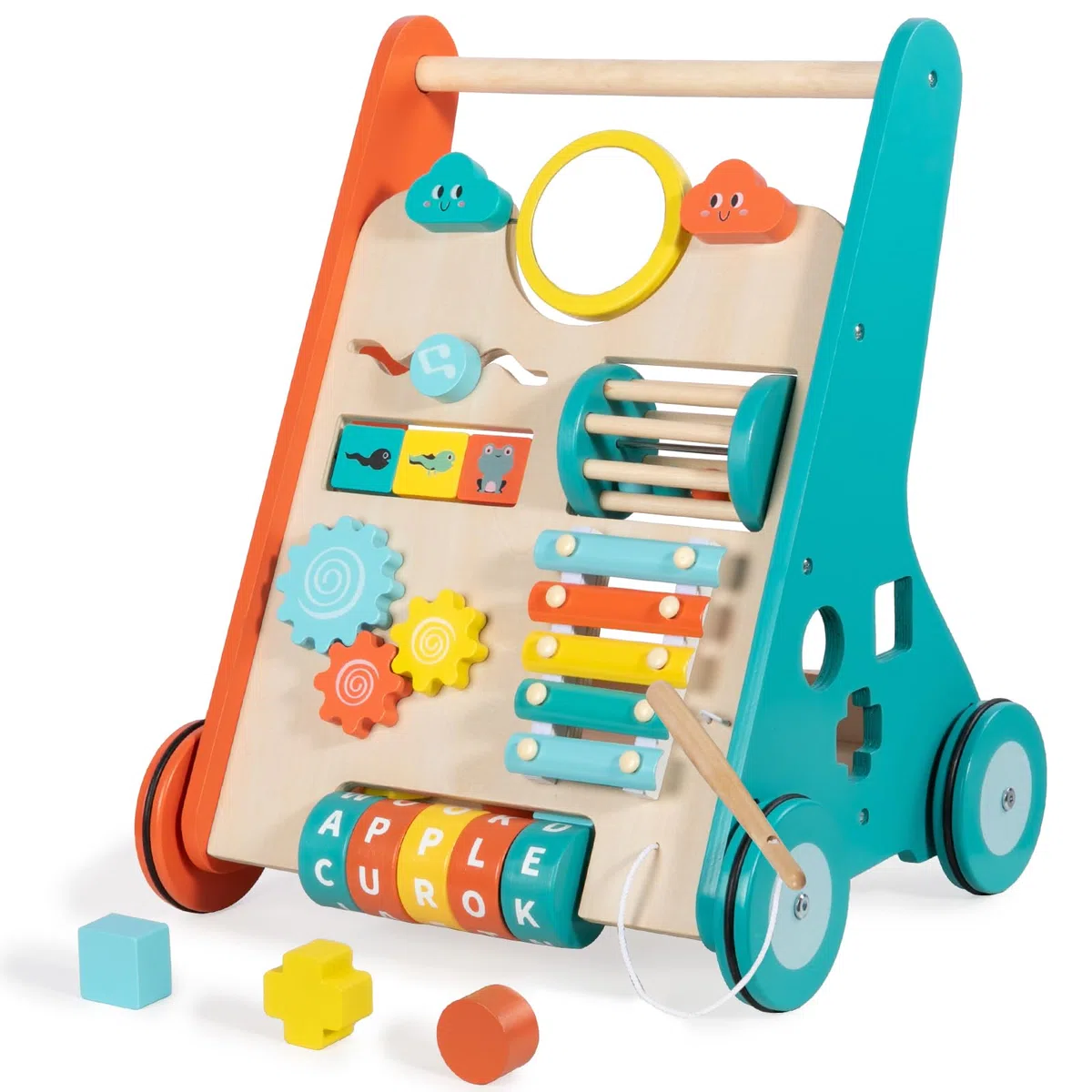 Holz Baby Walker mit Rädern, Lauflernhilfe für Baby Jungen 12 Monate Schiebespielzeug Sitzen zum Stehen Aktivität Walker Laufen lernen