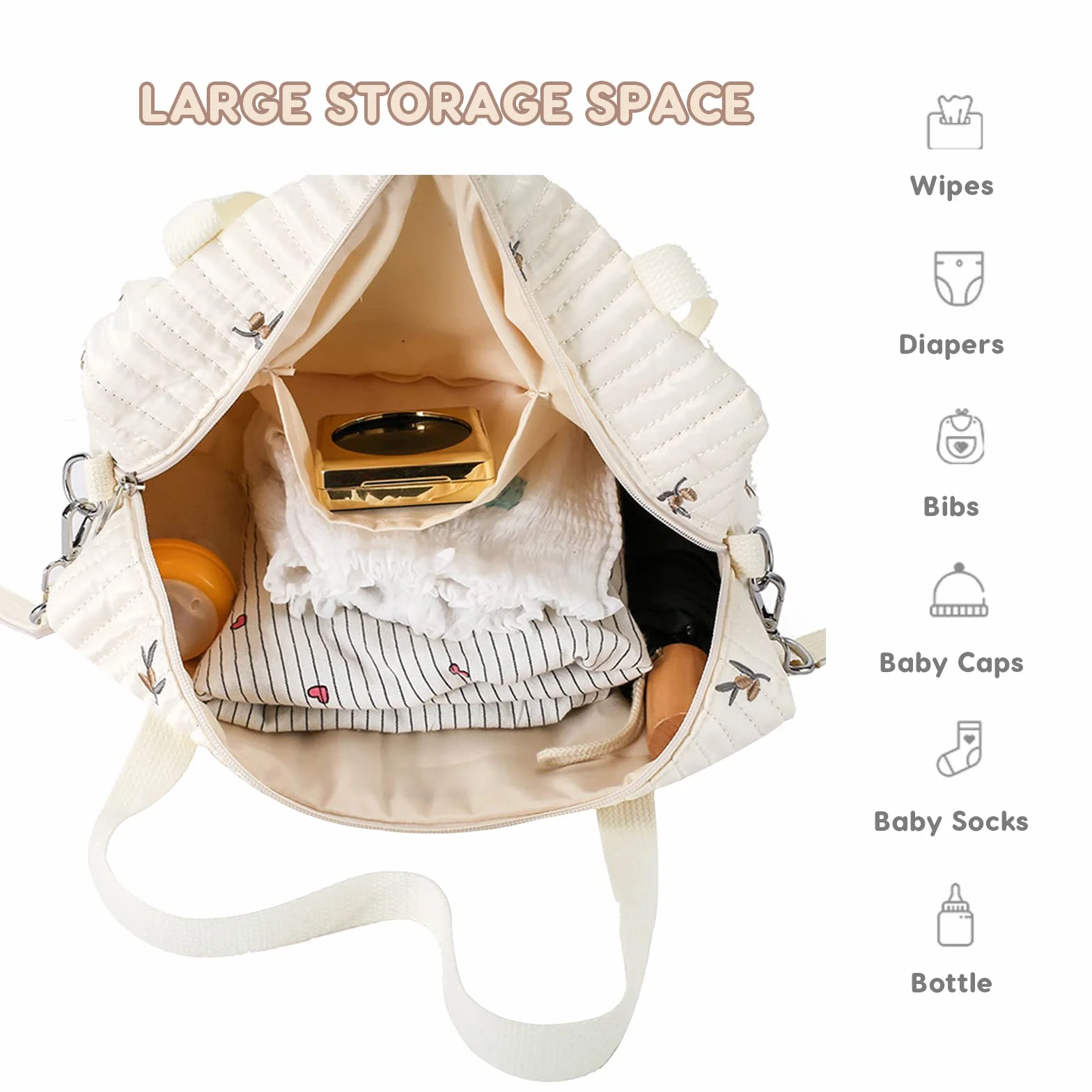 SONARIN Stickerei Baby Wickeltasche,Stilvolle Große Kapazität Baumwolle Reise Wickeltasche Tragetasche Henkeltaschen Tragbare Leichte Babytasche Mama Tasche mit Kinderwagen Haken(Bär)