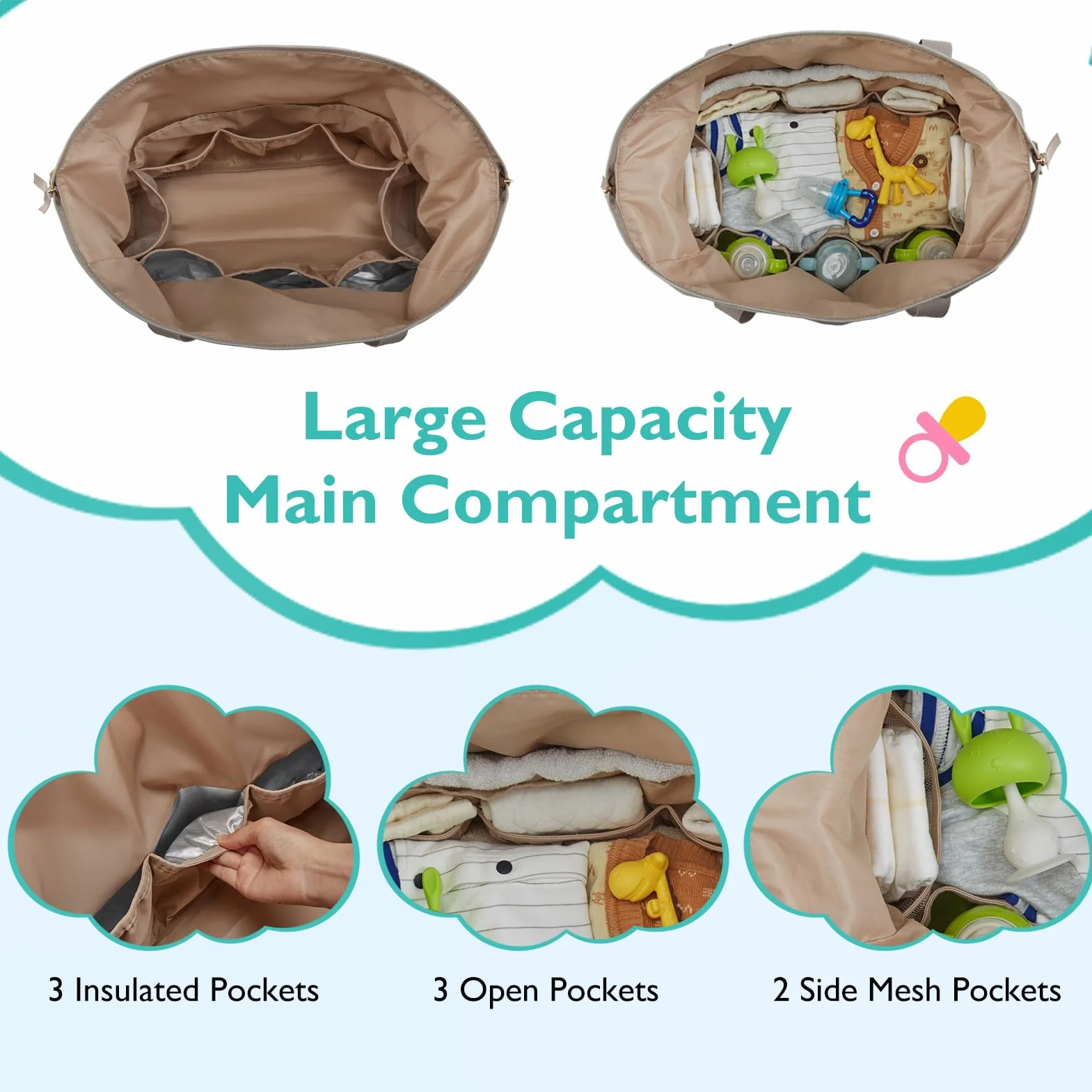 mommore Wickeltasche, geräumige Reise-Wickeltasche, Kliniktasche für die Geburt, Babytasche mit Schnulleretui