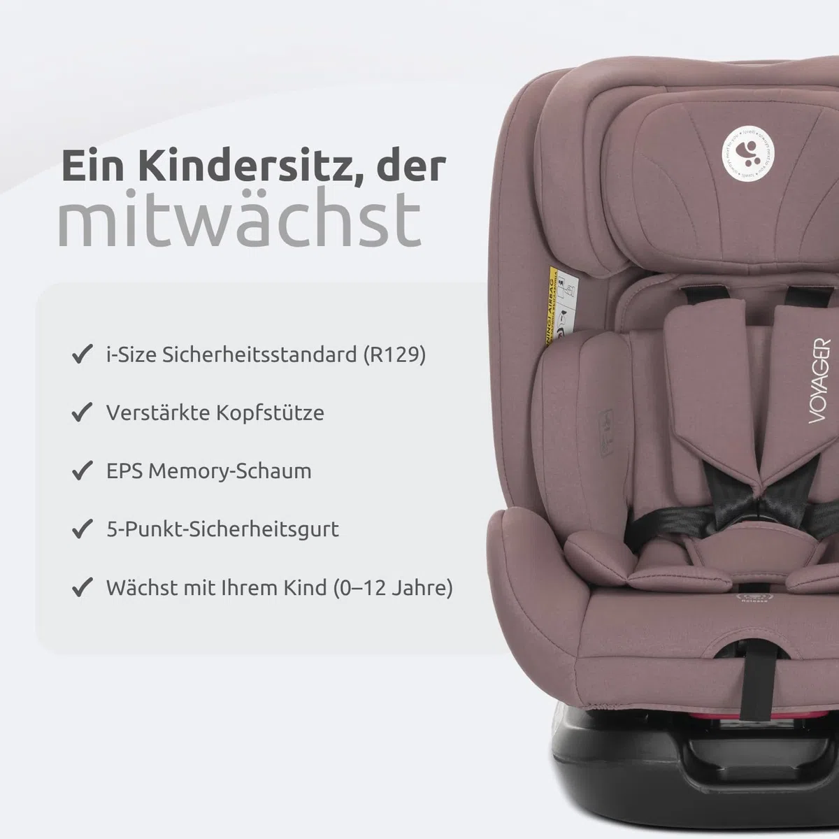 Lorelli Mitwachsender Kindersitz [Ohne Isofix] i-Size 40-150cm, Baby Autositz Voyager, Gruppe 0+/1/2/3, Autokindersitz ab Geburt bis 12 Jahre, 0-36 kg, Auto Babysitz ab Geburt, 5-Punkt-Gurt, Rosa