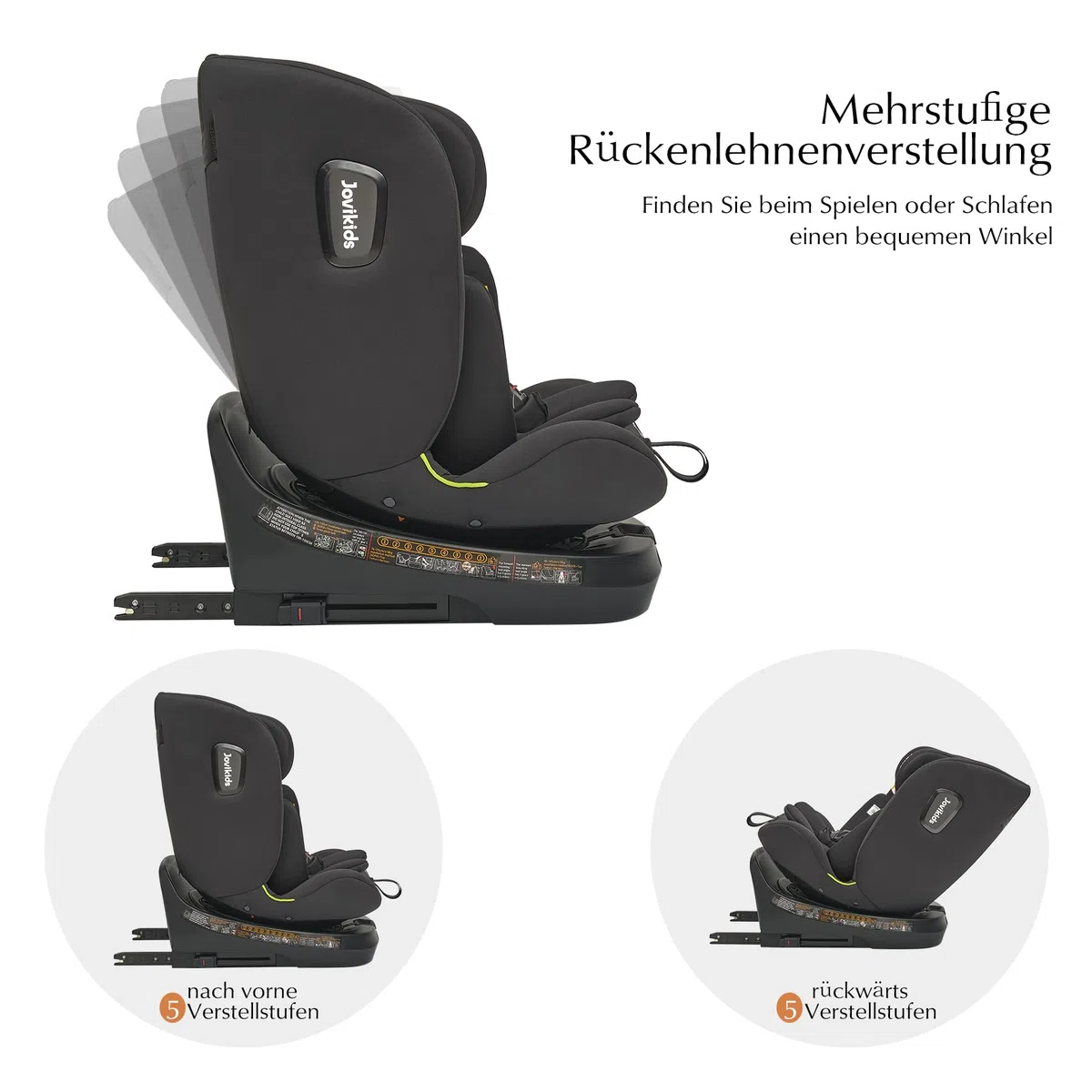 Jovikids 360° Drehbar Kindersitz mit ISOFIX und Ruheposition, i-Size(ECE R129) 40-150cm(0-36kg) Reboarder Baby Autositz, ab Geburt -12 Jahre (schwarz)