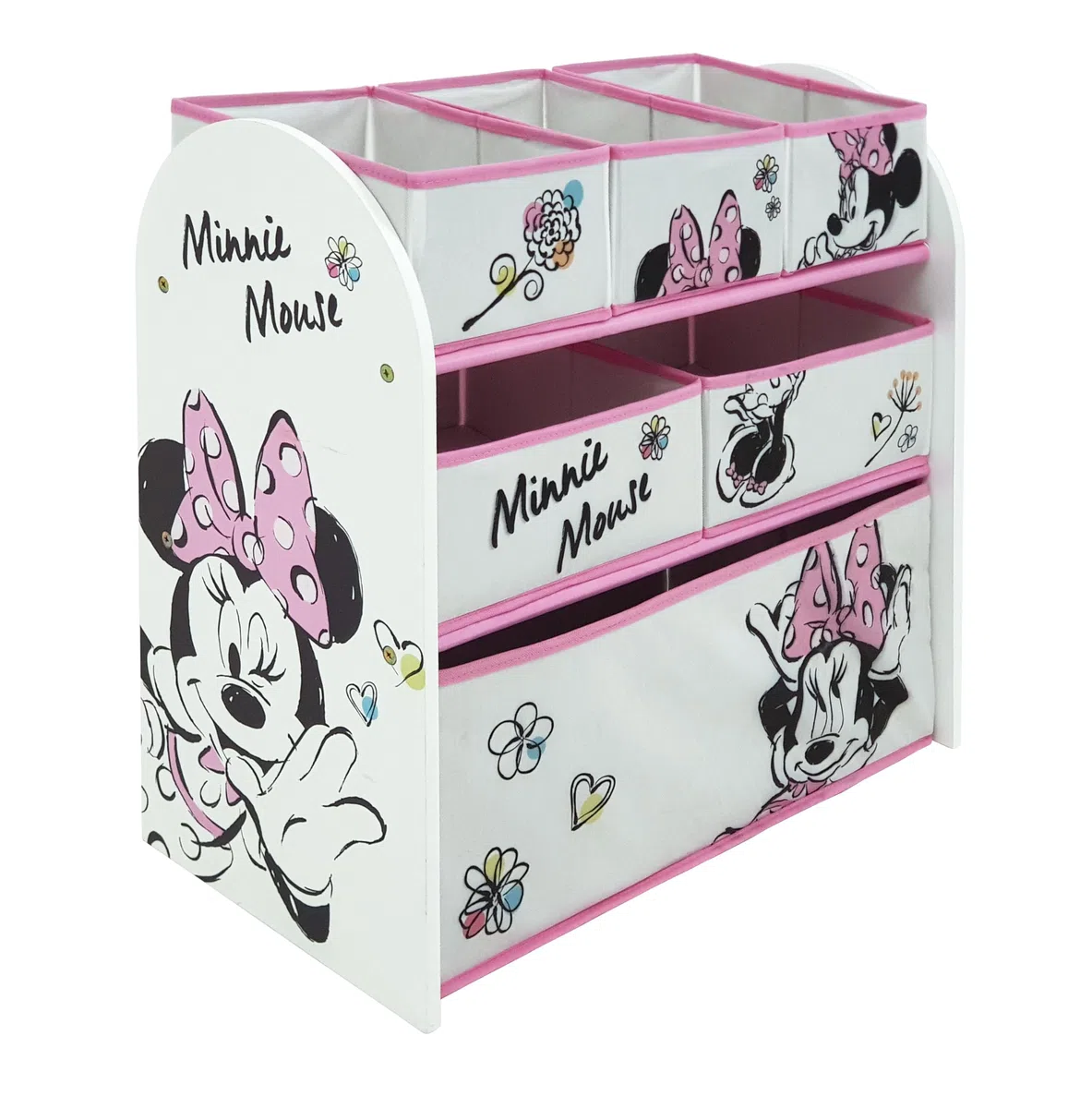 ARDITEX – Organizer aus Holz mit 6 Textilboxen mit Minnie-Mouse-Motiv von Disney – 62x30x60 cm – Farbe Schwarz-Weiß – Perfekt zum Aufbewahren von Spielzeug im Kinderzimmer
