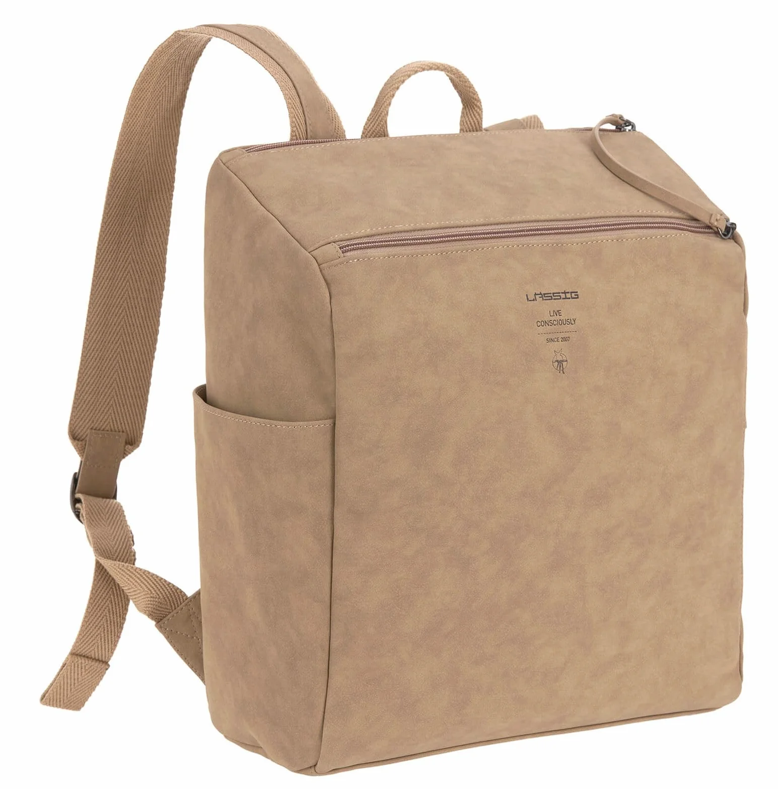 LÄSSIG Baby Wickelrucksack Wickeltasche veganes Leder Tender Backpack camel 1 Stück