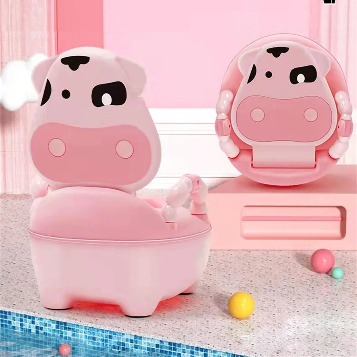Töpfchen Cartoon Baby Toilettentrainer, tragbare Trainingstoilette für Reisen, stabiler Boden, rutschfester Töpfchen Trainingsstuhl, Urinal Eimer