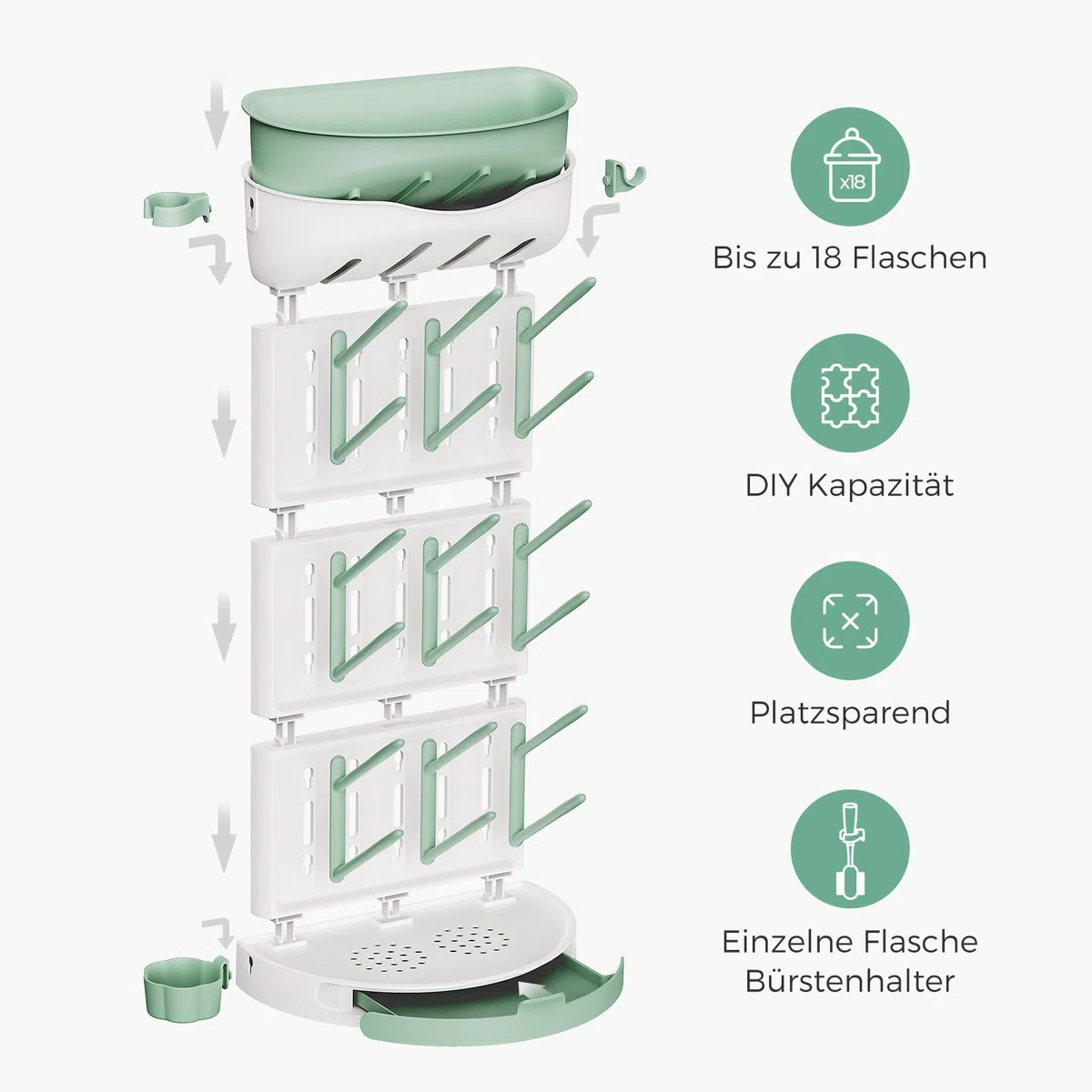 Momcozy Flaschenbürsten-Set - Babyflaschen-Reinigungsset mit Silikonbürste & Momcozy Premium Babyflaschen Trockenständer – Vertikaler Flaschenhalter für 18 Flaschen & Stillzubehör
