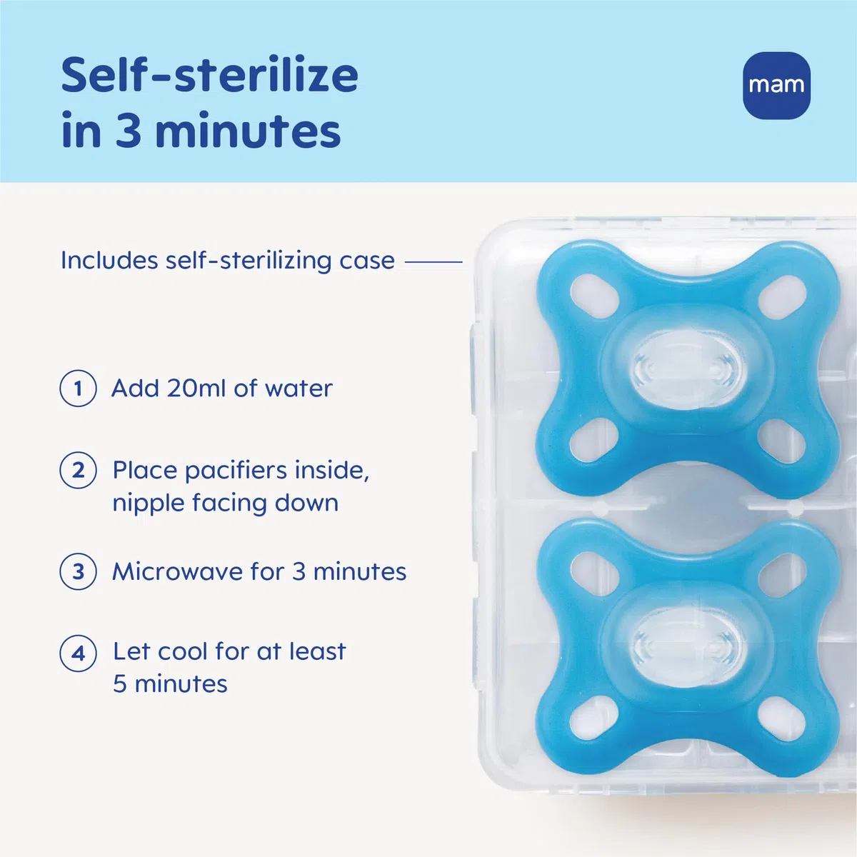 MAM Comfort Baby Schnuller, 100% leichtes Silikon, Sterilisator-Hülle, 0-3 Monate, 2 Stück