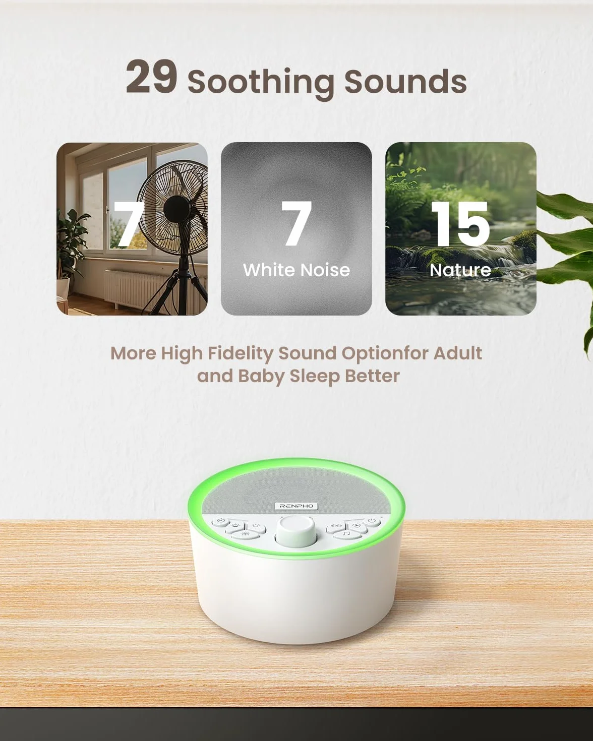 RENPHO White Noise Machine Baby, Tragbare Weißes Rauschen Sound Machine für Neugeborene, 29 Musik-Stofftier und Licht, Baby Einschlafhilfe USB Wiederaufladbar